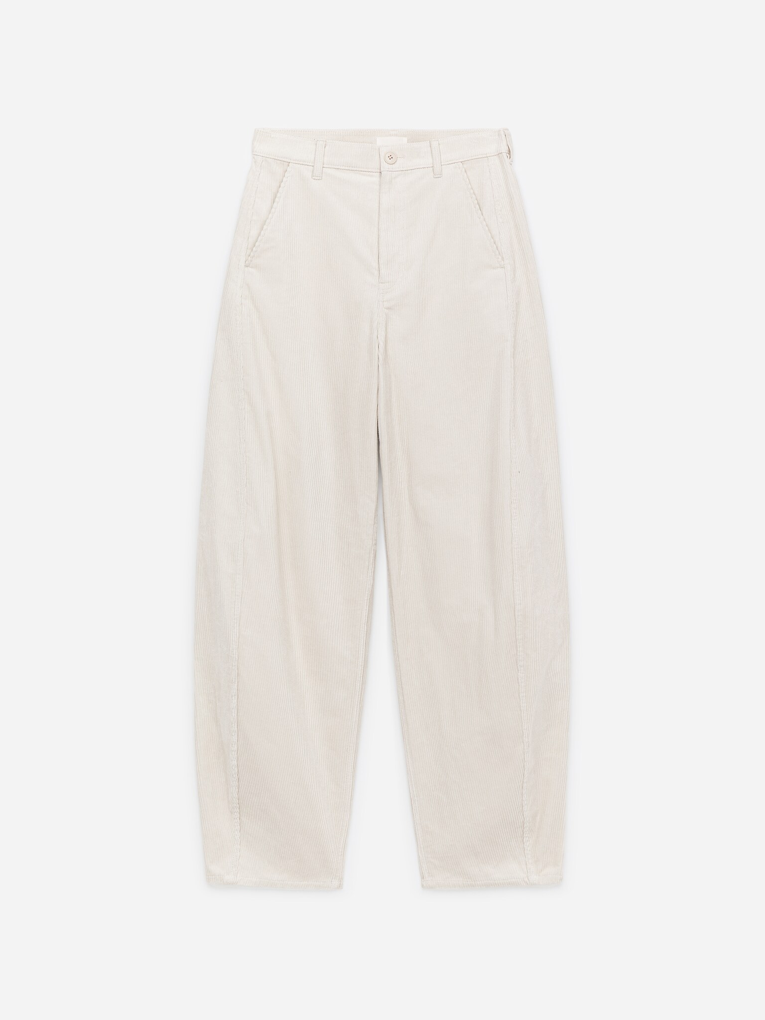 Barrel-Leg Corduroy Trousers - Light Beige/Dark Brown - 2
