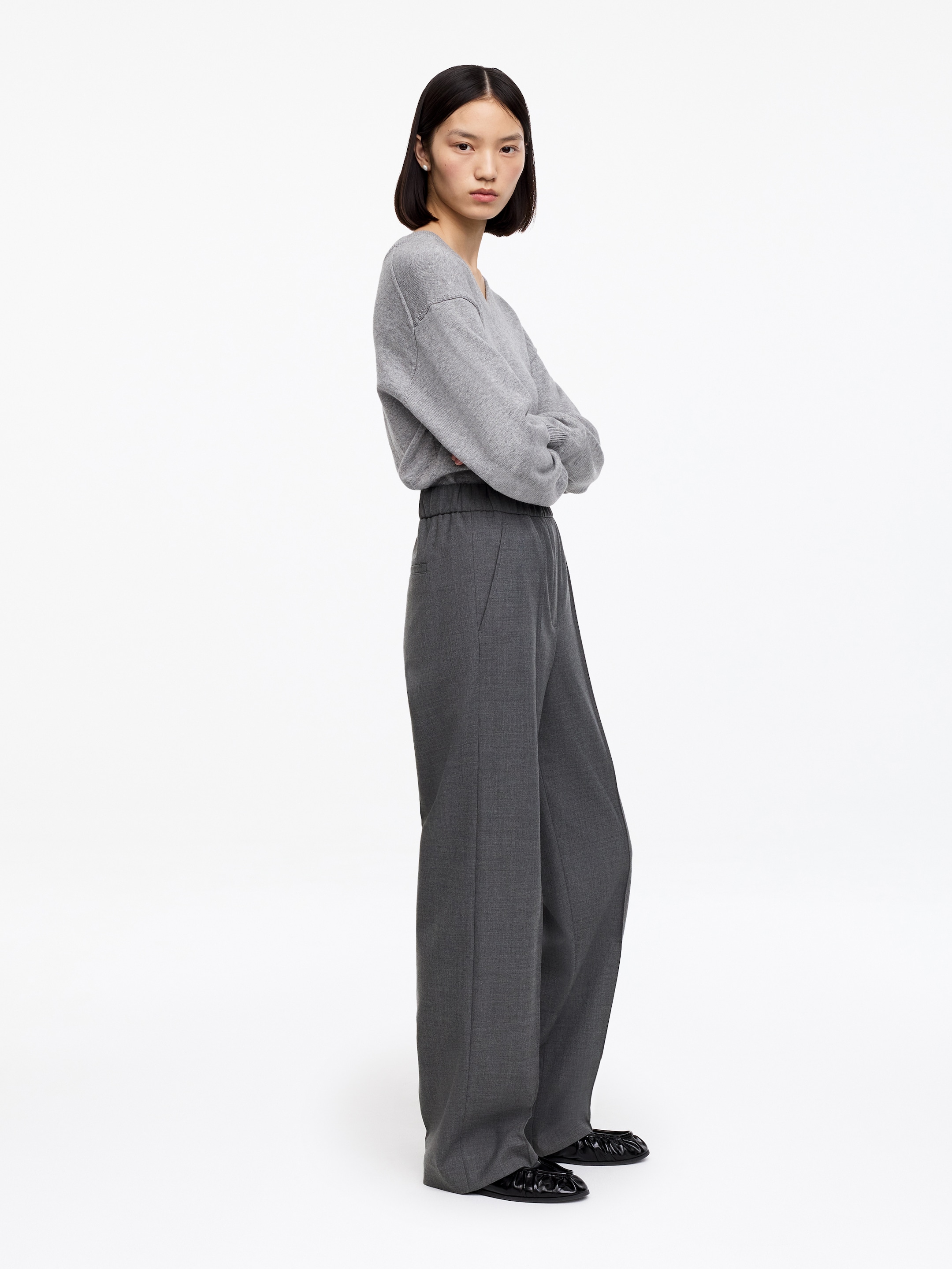 Elastic Waist Tailored Trousers - Dark Grey - Relaxed fit - Women - StillMedia/Lookbook - 9