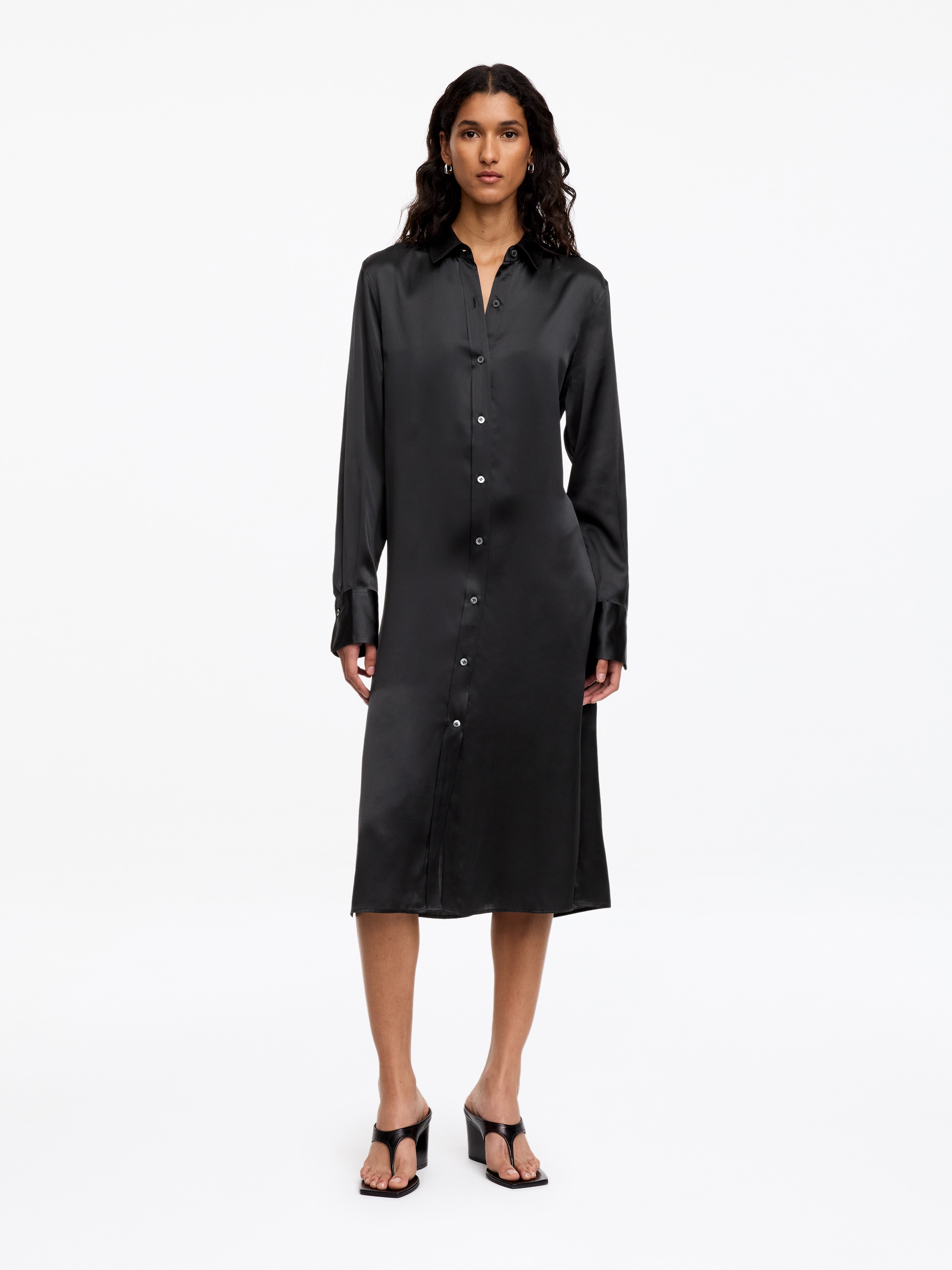 Vestido de seda com botões frontais - Cinzento escuro
