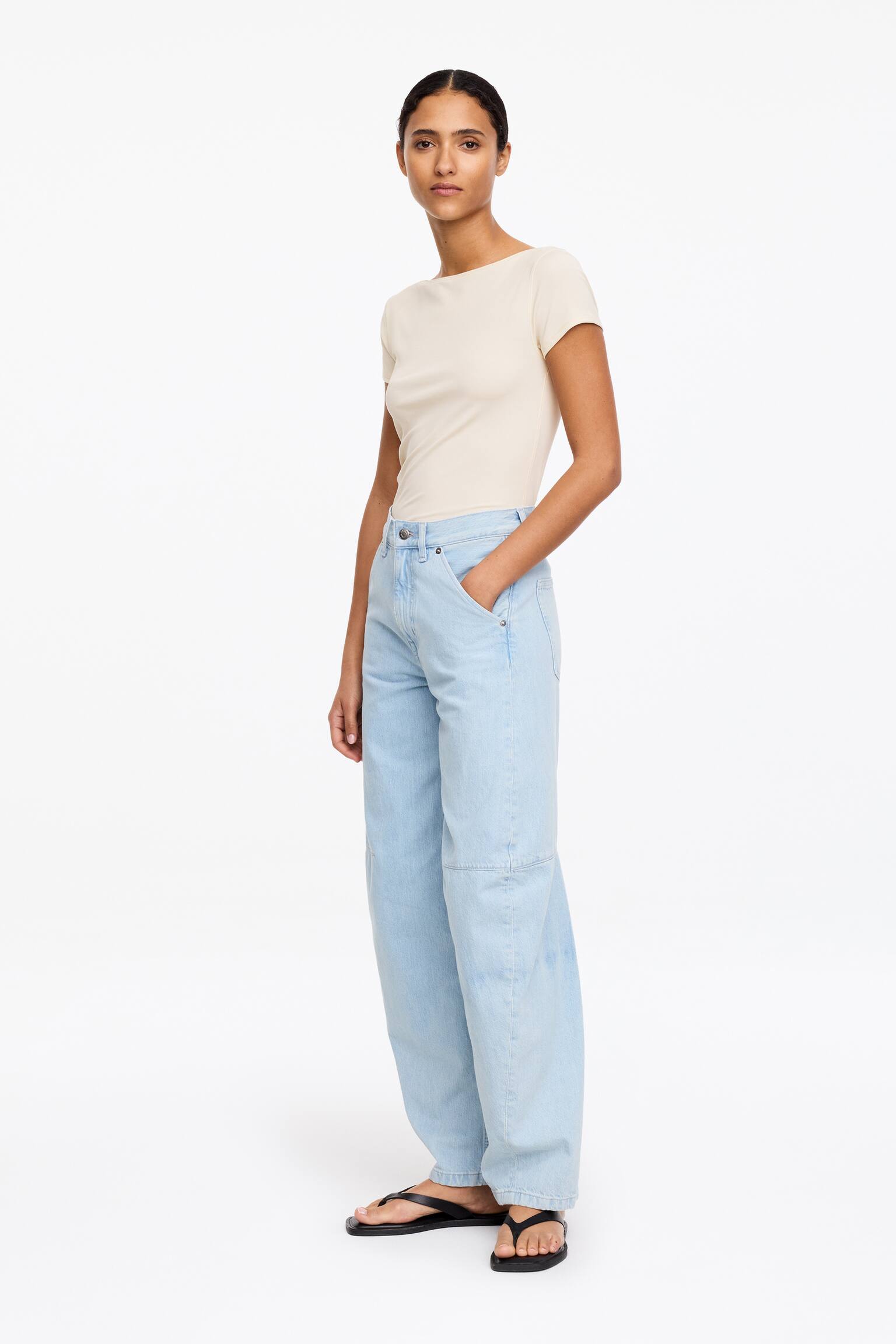 Tričko s lodičkovým výstřihem - Slonová Kost/Černá/Tmavě hnědá - 5