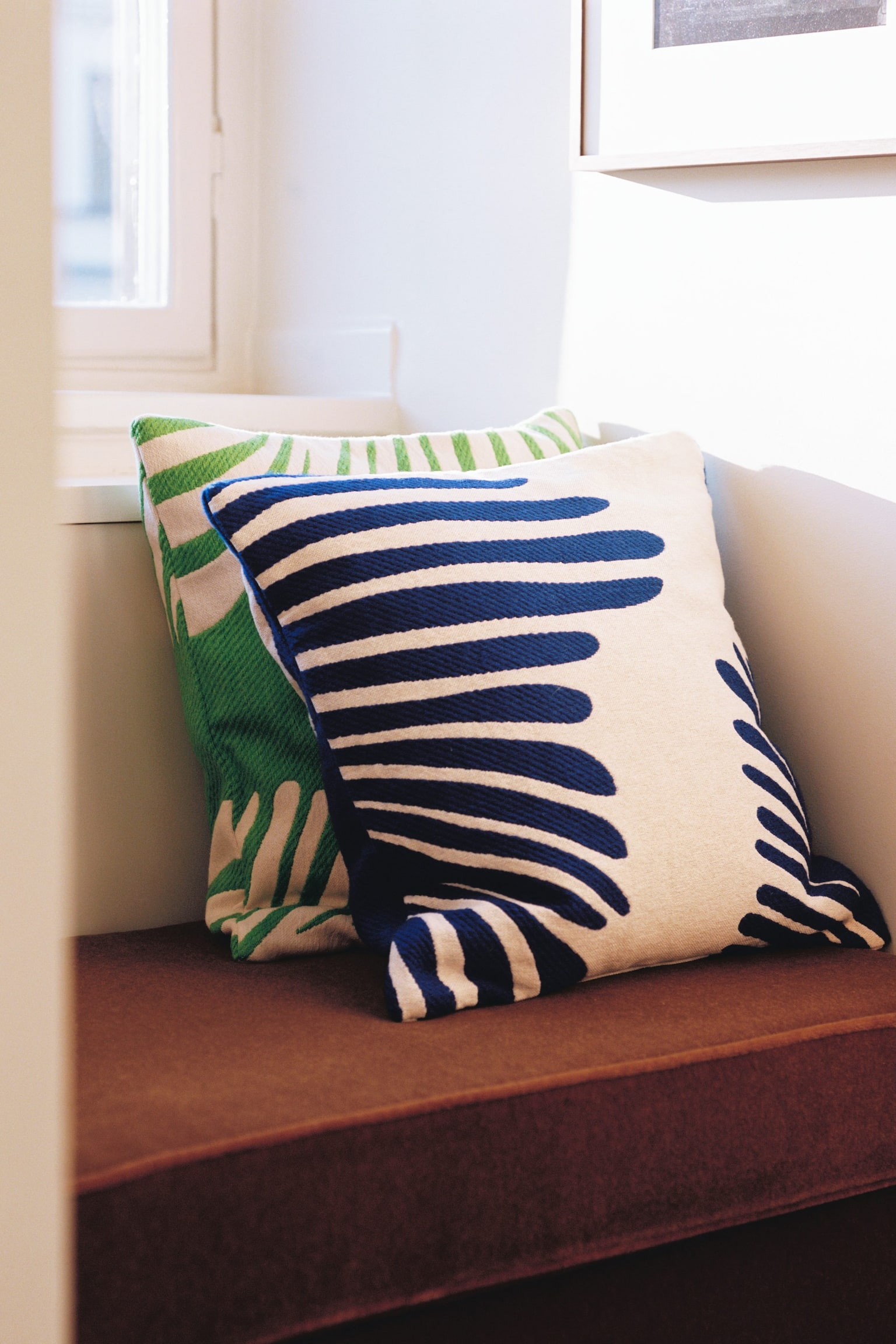 Copricuscino in misto cotone e lana 50 x 50 cm - Verde/Bianco sporco/Blu/Bianco sporco - 2