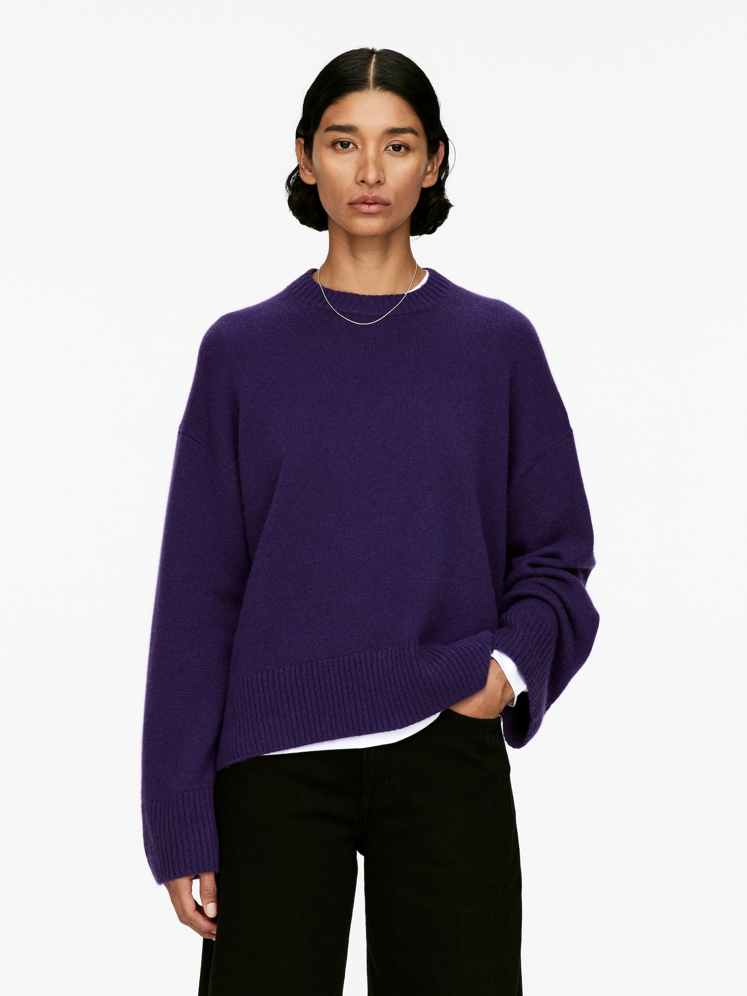 Maglione oversize in puro cashmere​ - Viola/Nero