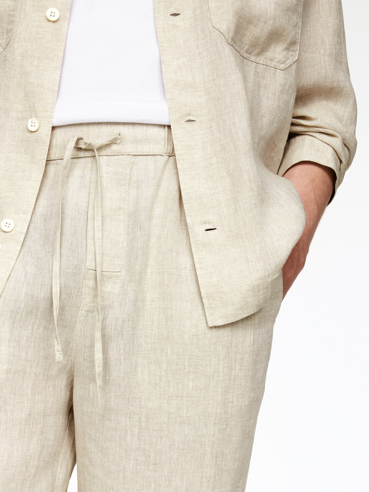 Pantalon en lin décontracté - Beige/Noir - 4