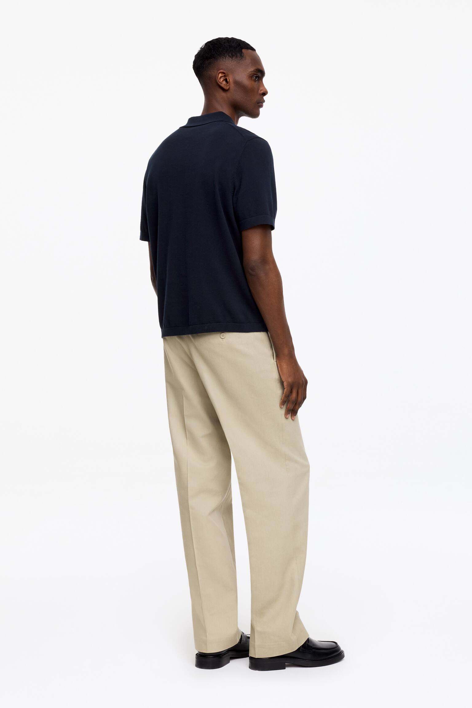 Fijngebreid poloshirt - Donkerblauw/Taupe - 3