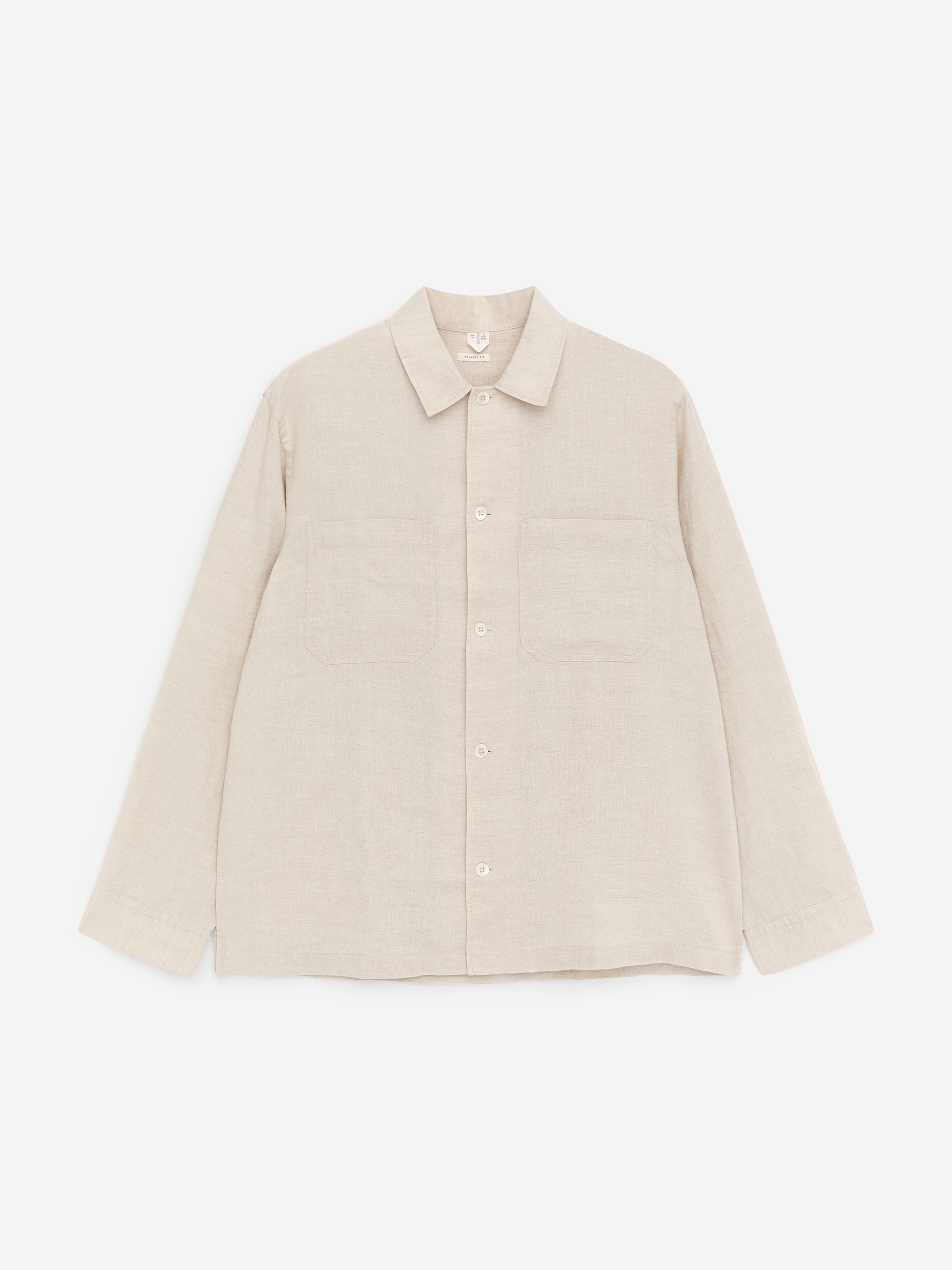 Lockeres Leinenhemd - Beige/Dunkelblau/Braun