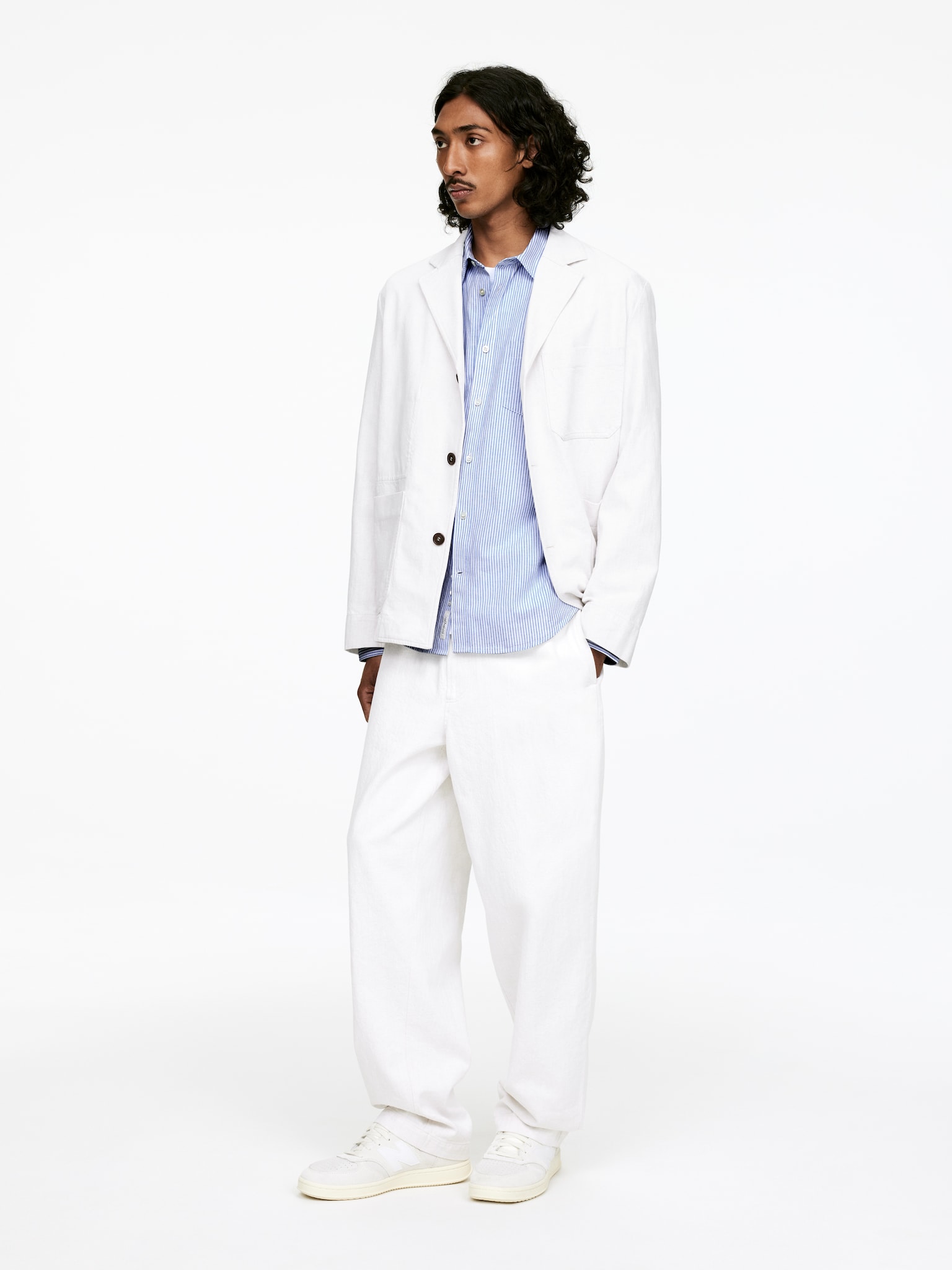 Chemise en coton et lin - Bleu/Blanc/Rouge/Blanc - 3