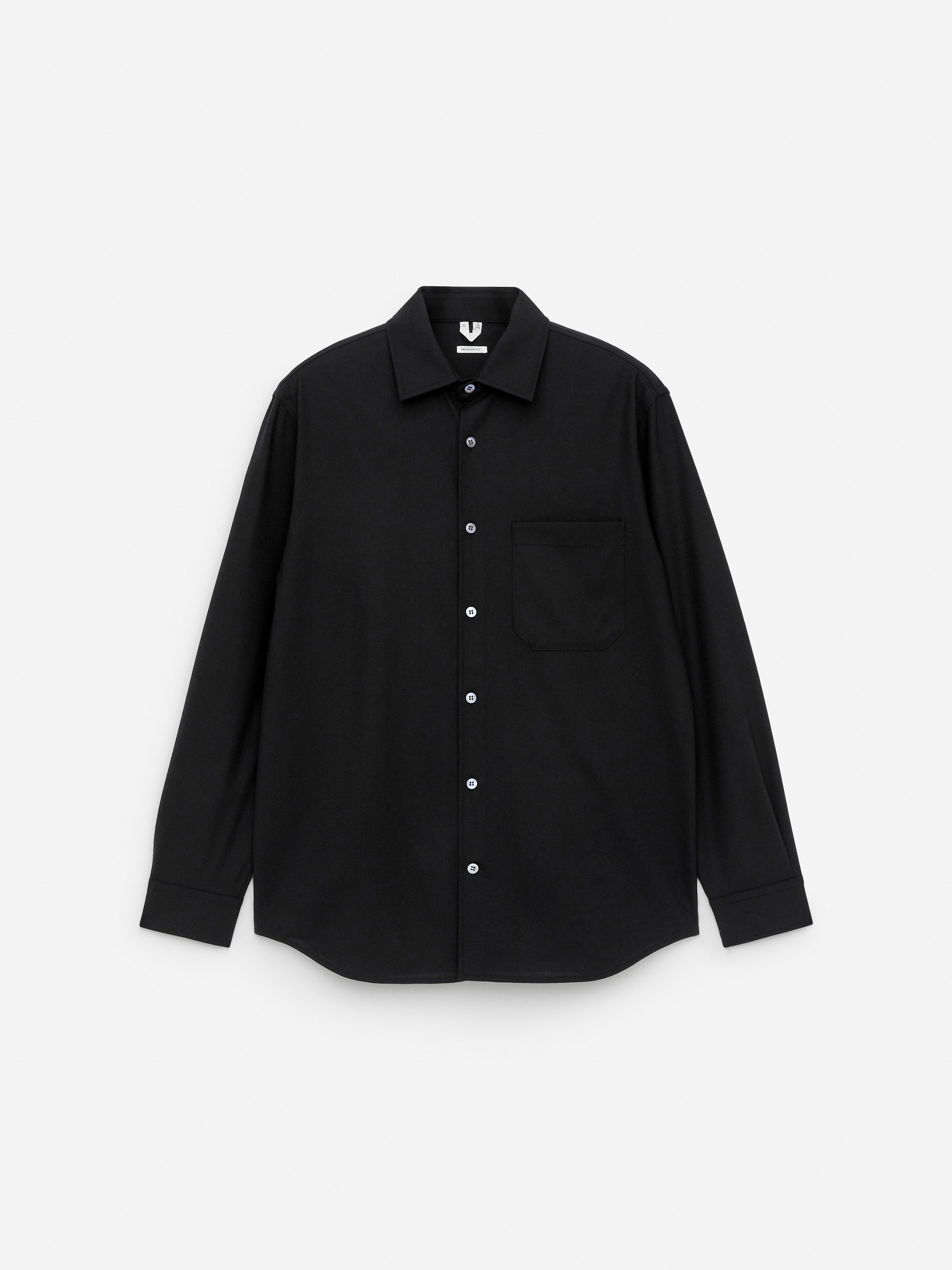 Ruimvallend overhemd van een wolmix - Zwart