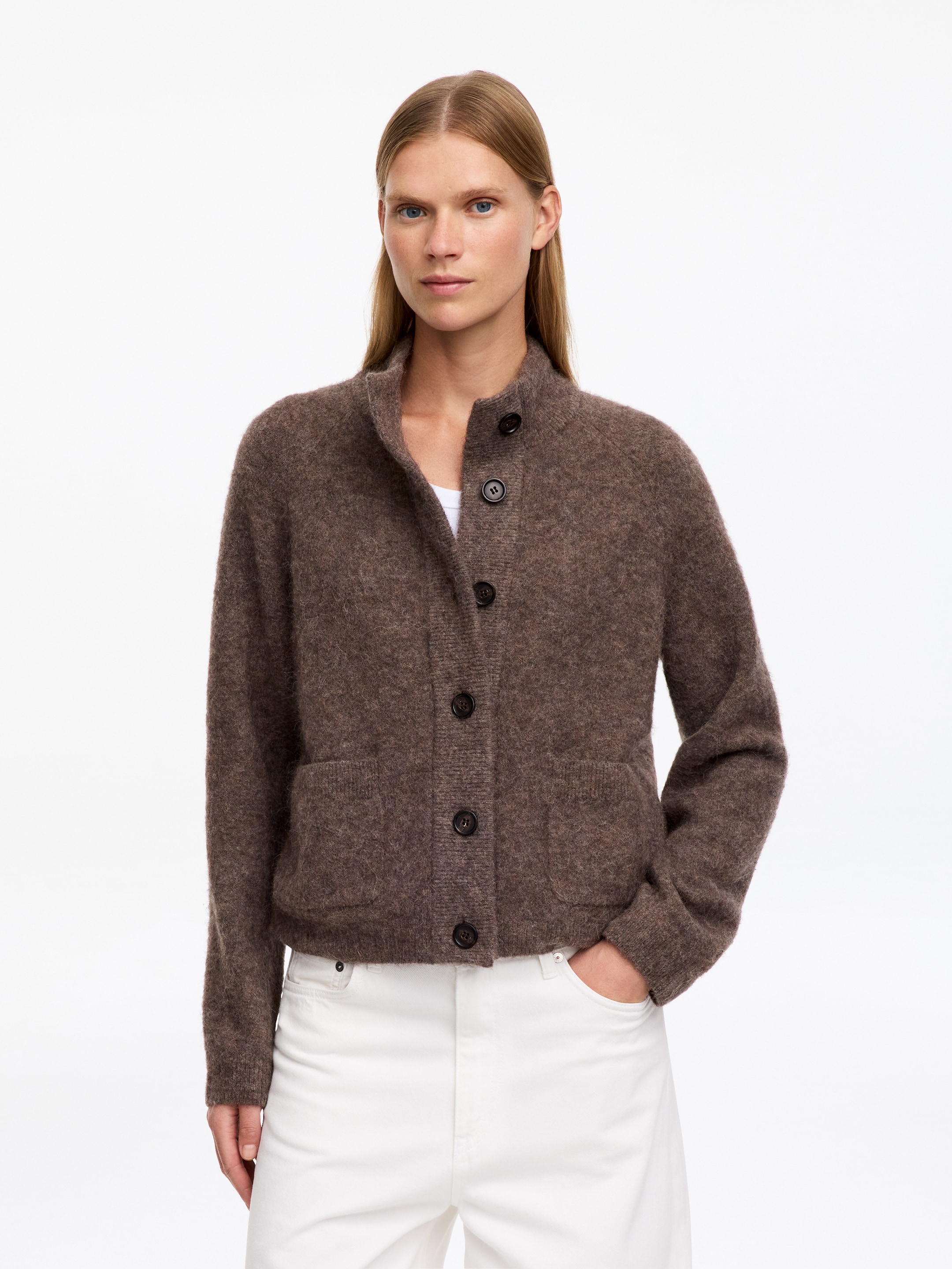 Alpaca-Wool Blend Cardigan-Brown-20616