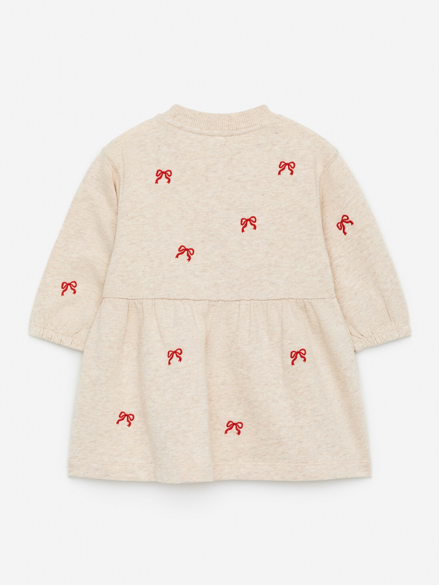 Besticktes Jerseykleid - Beige/Schleifen in Rot - 3
