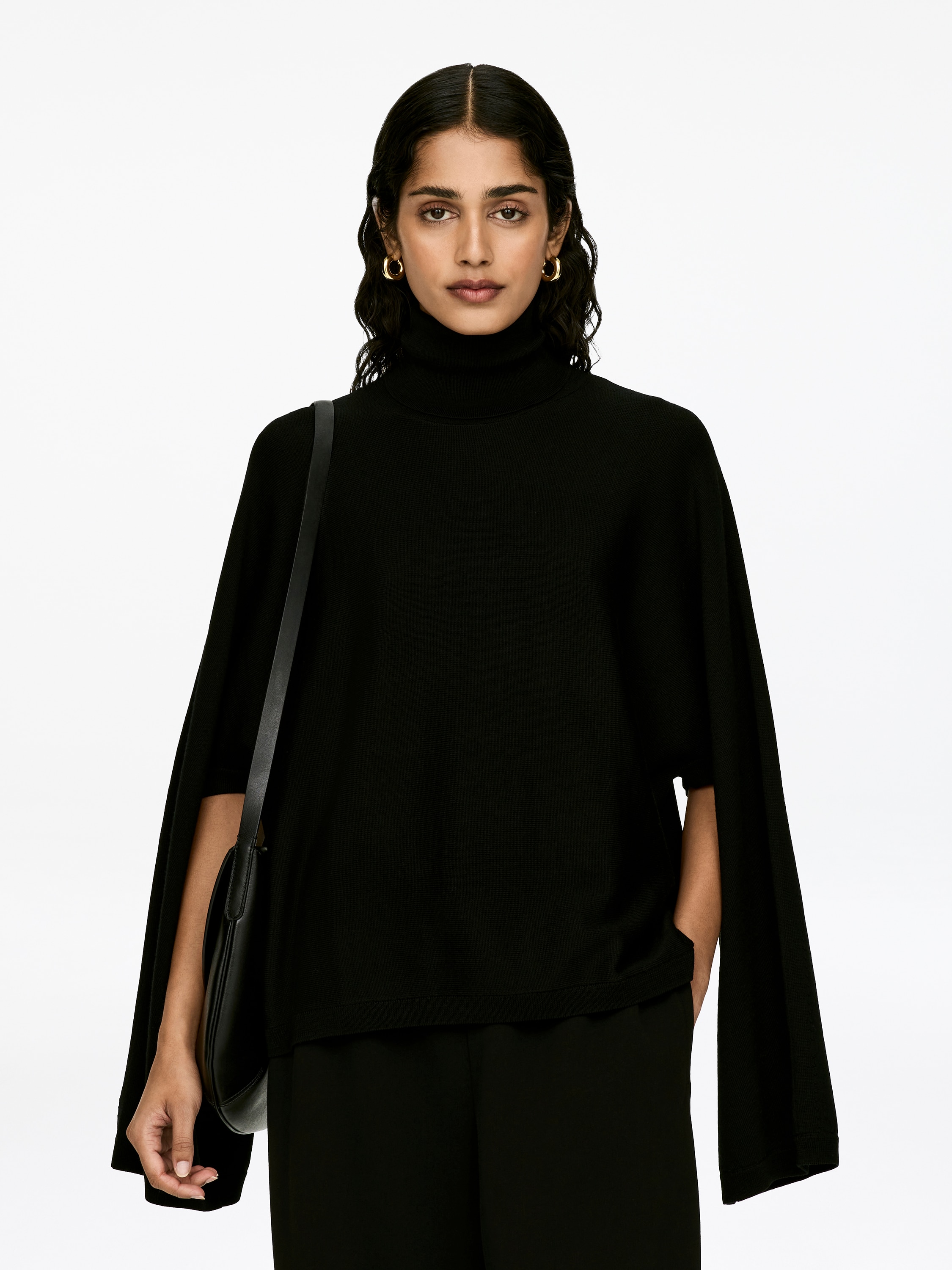 Rolákový merino svetr - Černá