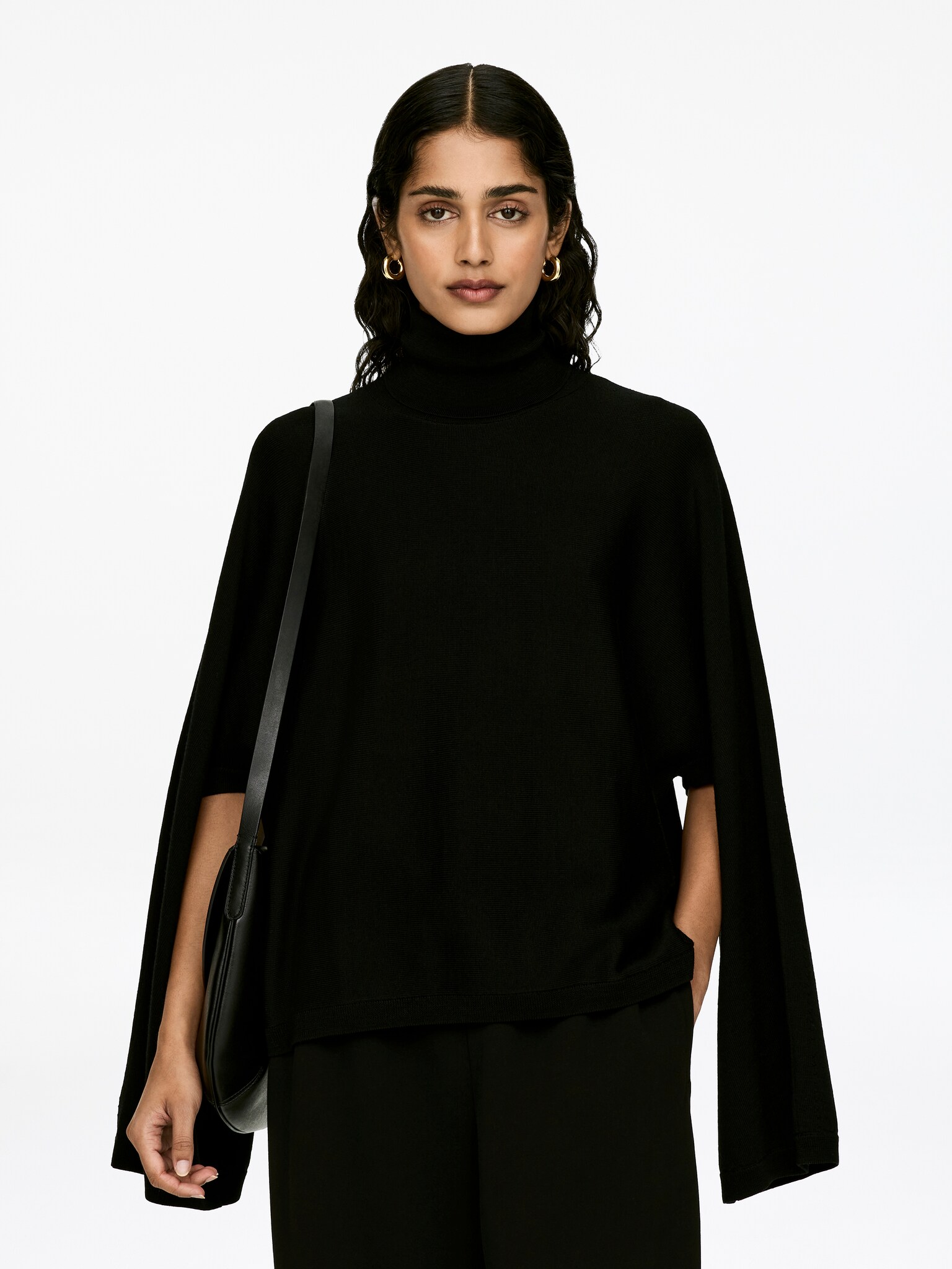 Pull col roulé en laine mérinos - Noir