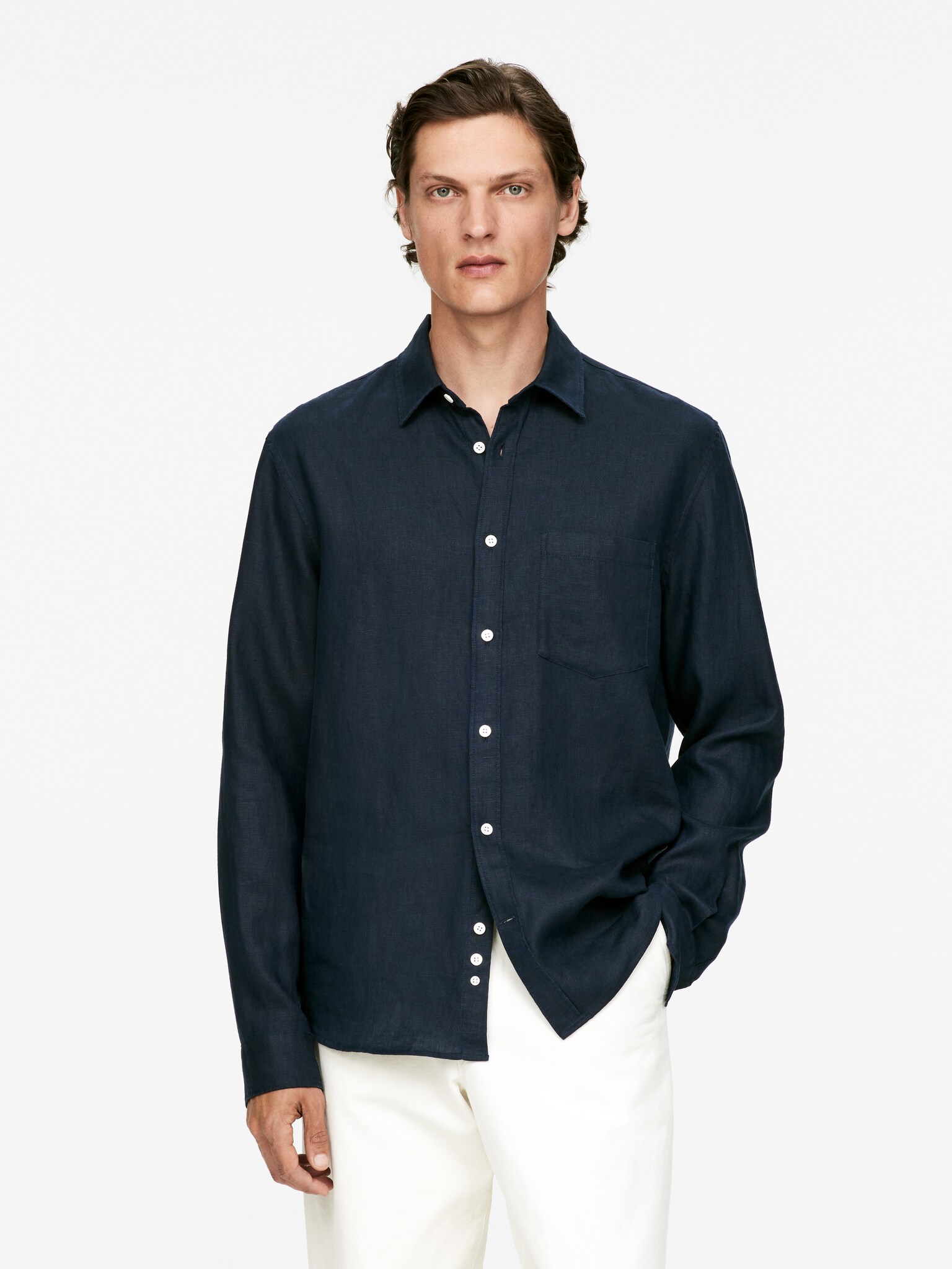 Regular-Fit Linen Shirt - Dark Blue/Dusty Green/White