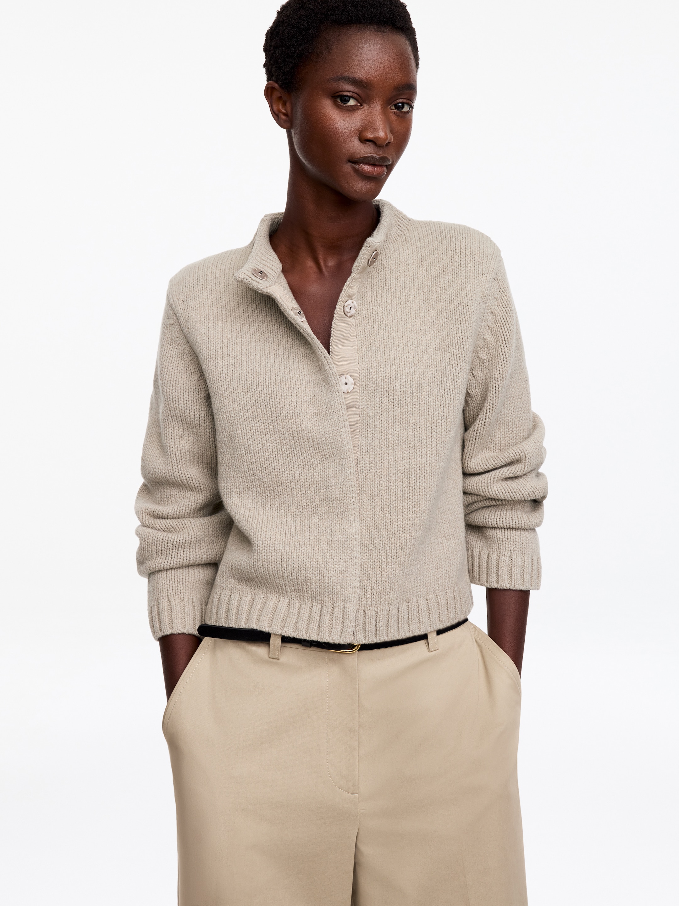 Cardigan in lana con collo a lupetto - Beige - Regular fit - women - StillMedia/Lookbook - 3