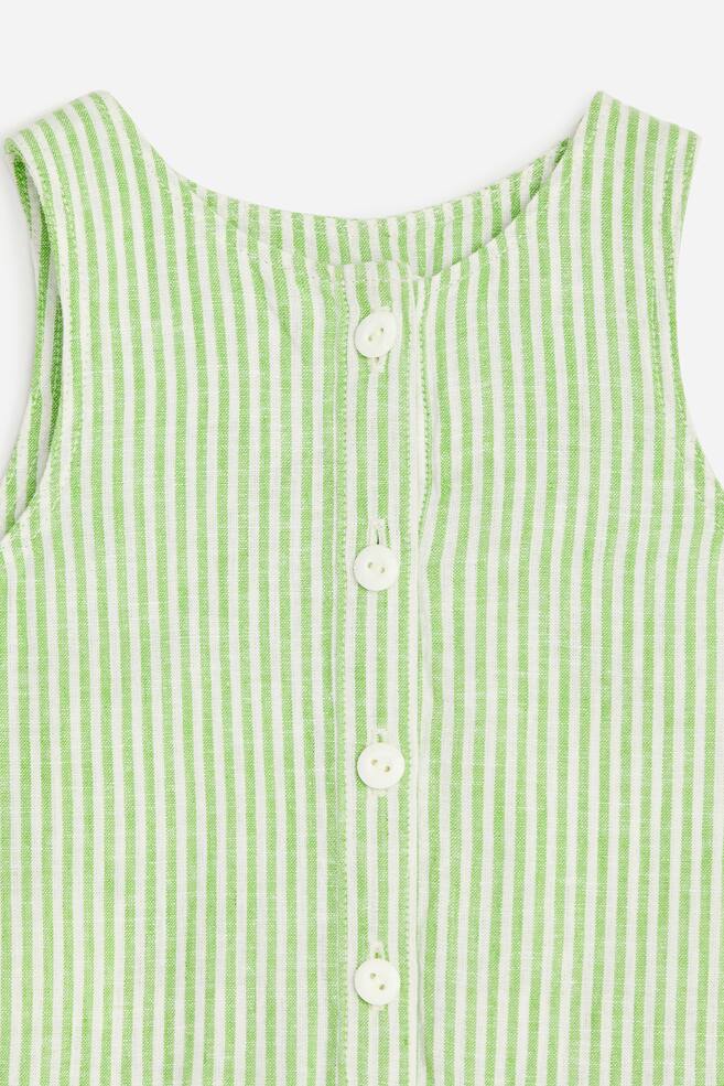 Cotton-Linen Dungarees-Green/White - 2