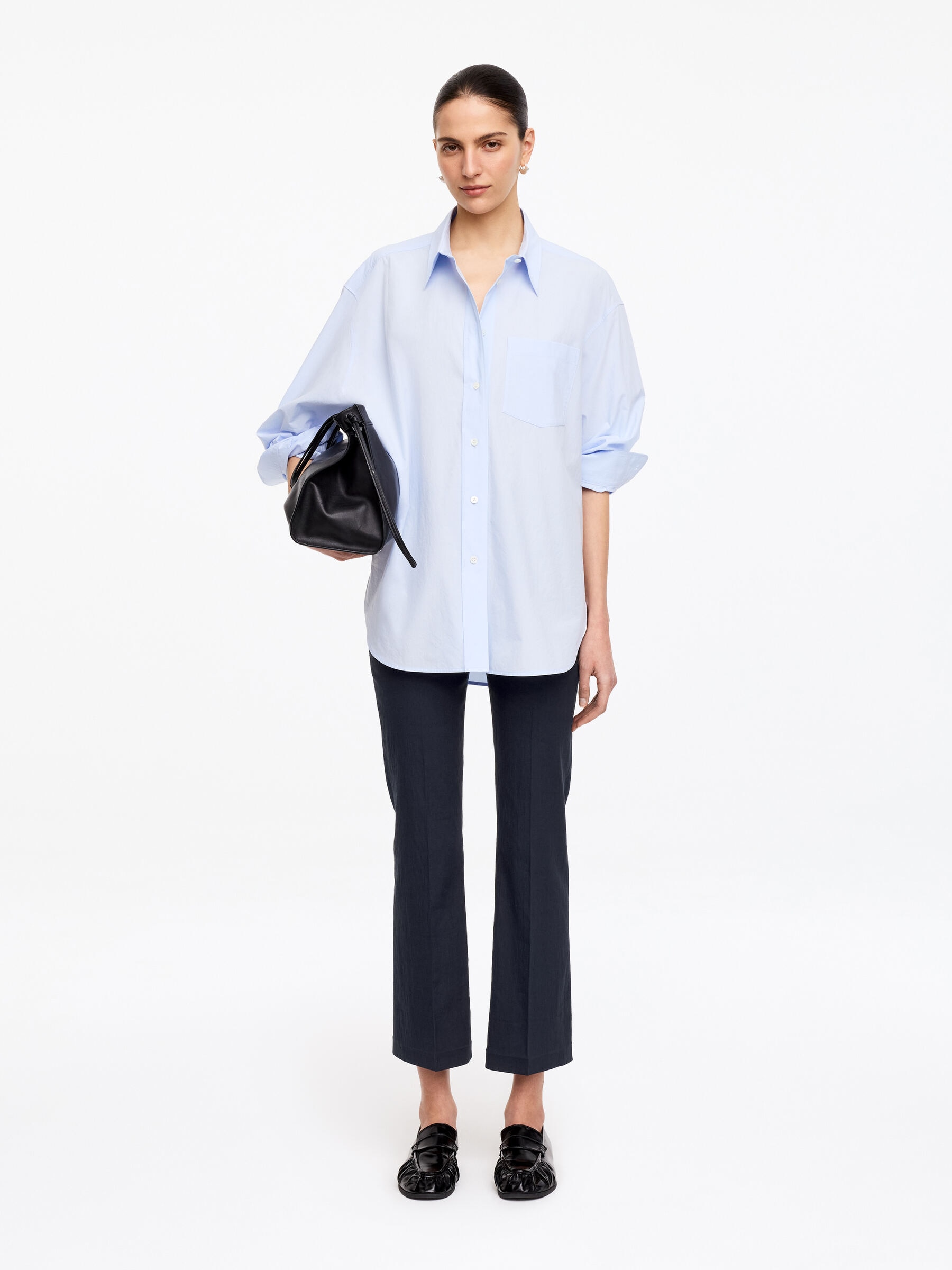 Pantalon évasé raccourci en lin et coton-#0A041F-18739