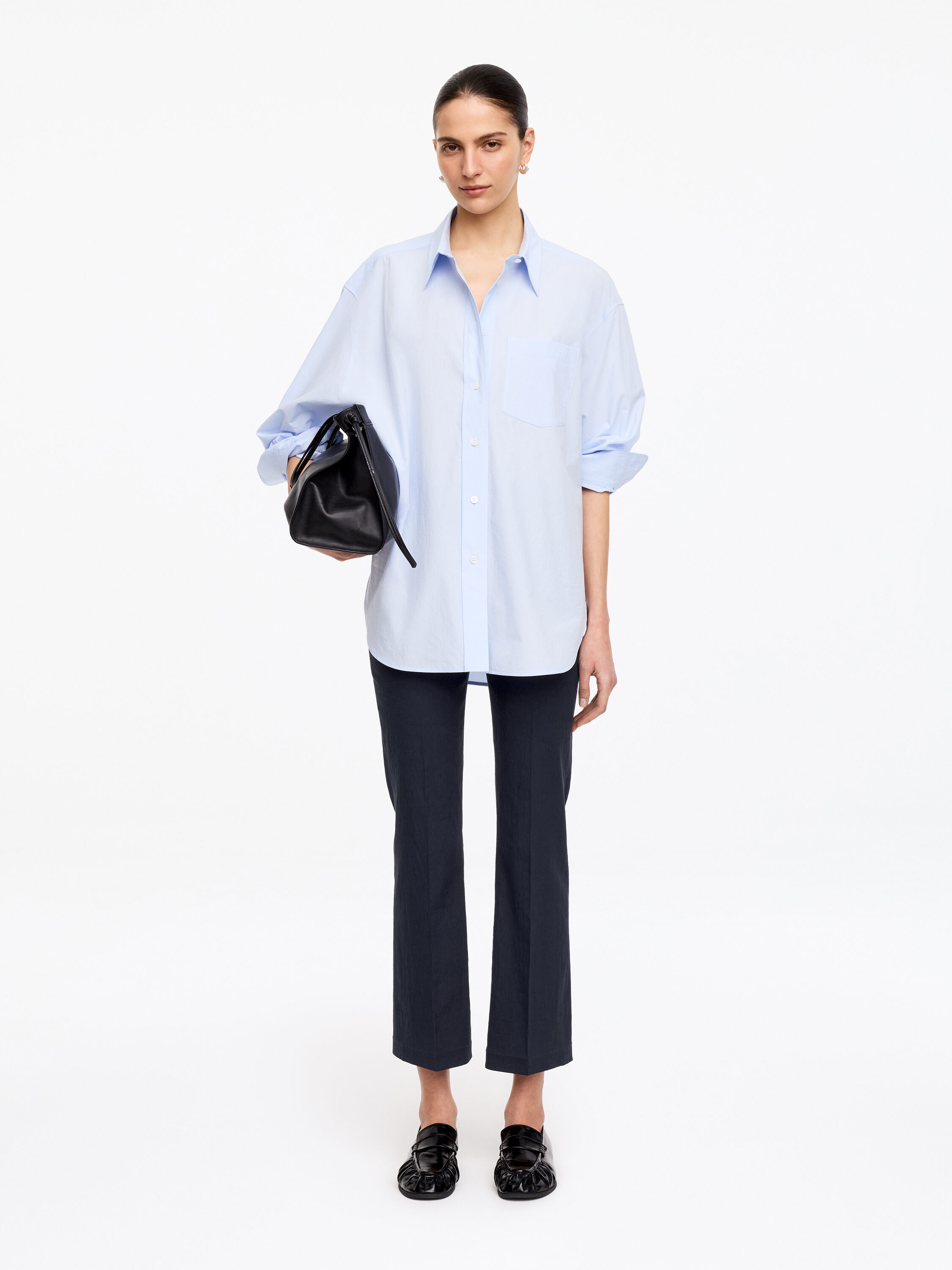 Linen-Cotton Kick-Flare Trousers