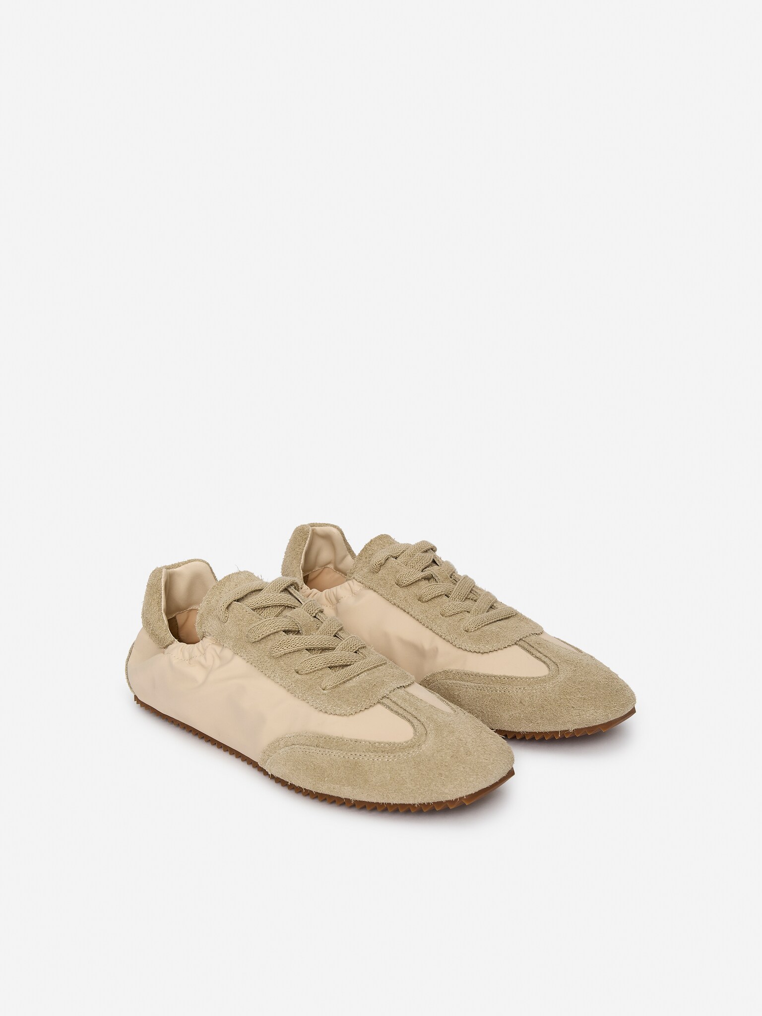 Velurovo-nylonové tenisky - Béžová/Tmavě hnědá - 3