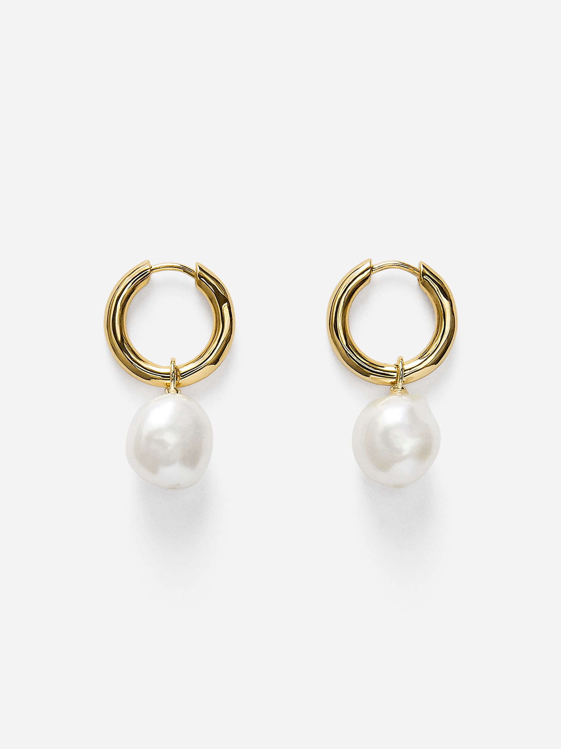 Pearl Hoop Earrings-#F1EAB9-16190