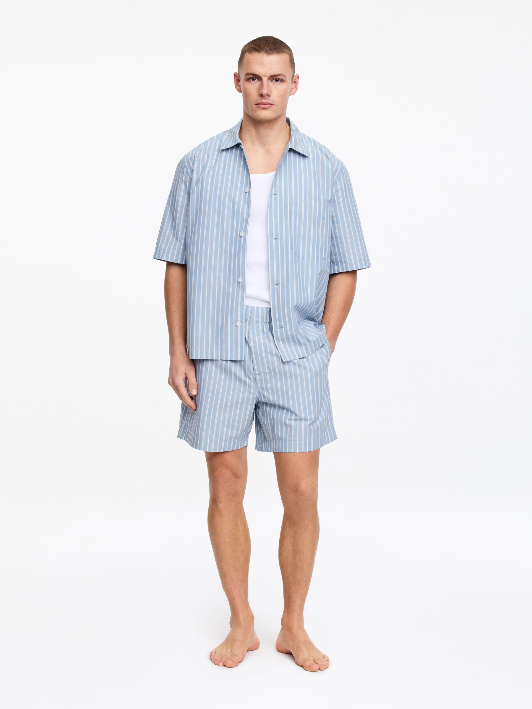 Kurze Pyjamahose-#8B99AA-18686