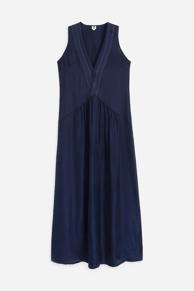 Robe longue avec empiècements en organza - Bleu foncé/Noir - 1