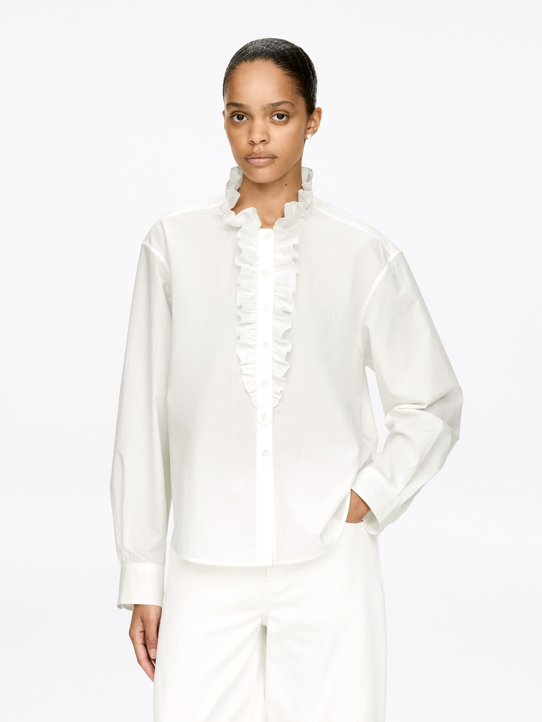 Frill Blouse-#F4F3E9-17088