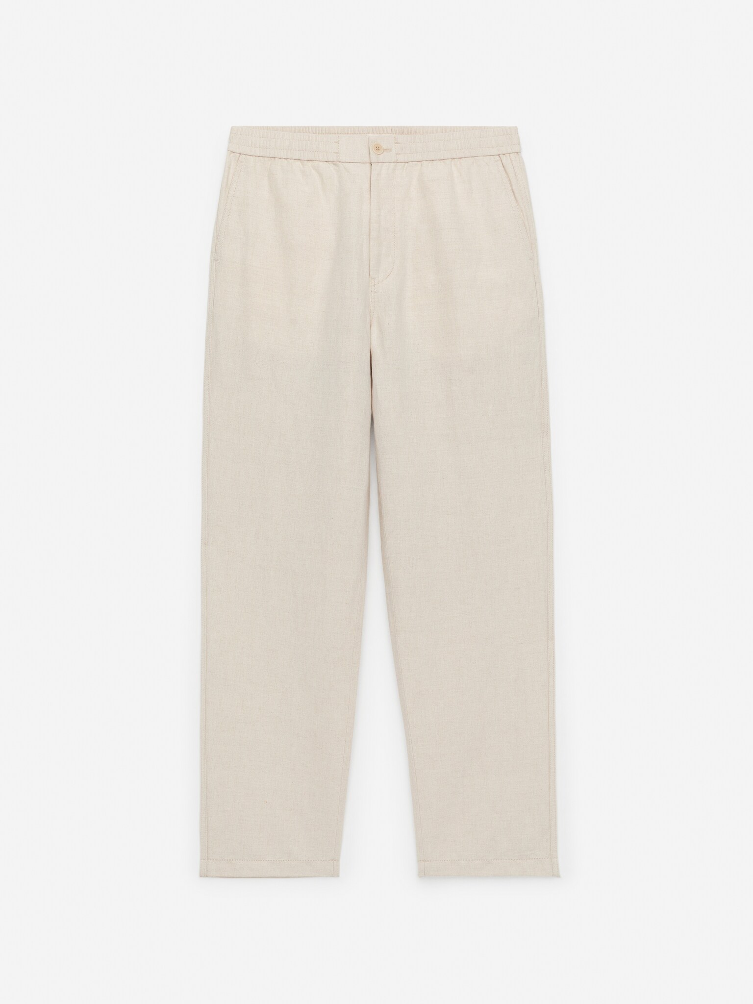 Linen Blend Trousers - Beige/Dark Blue