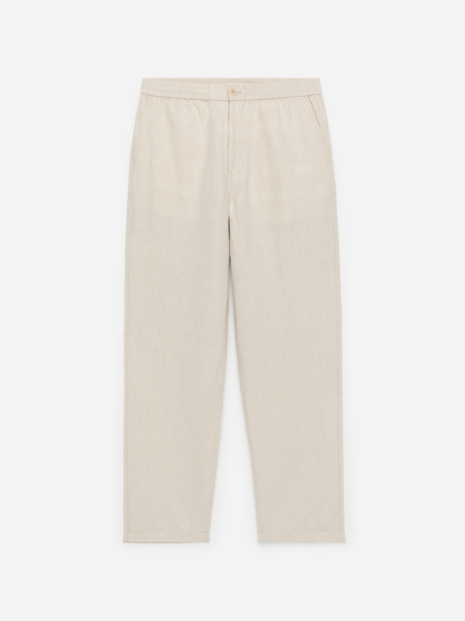Linen Blend Trousers - Beige/Dark Blue