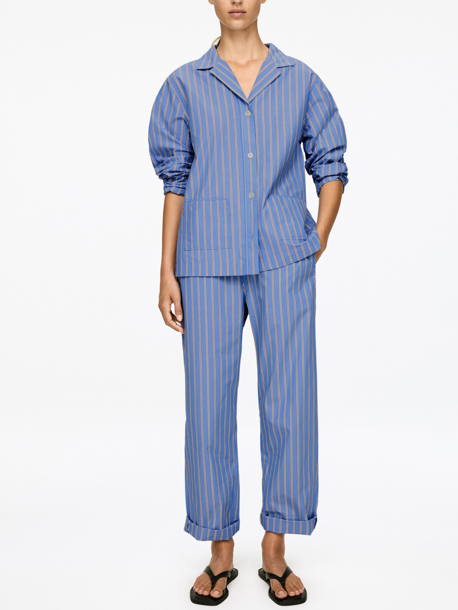 Chemise en satin de coton - Bleu/Rayé - 5