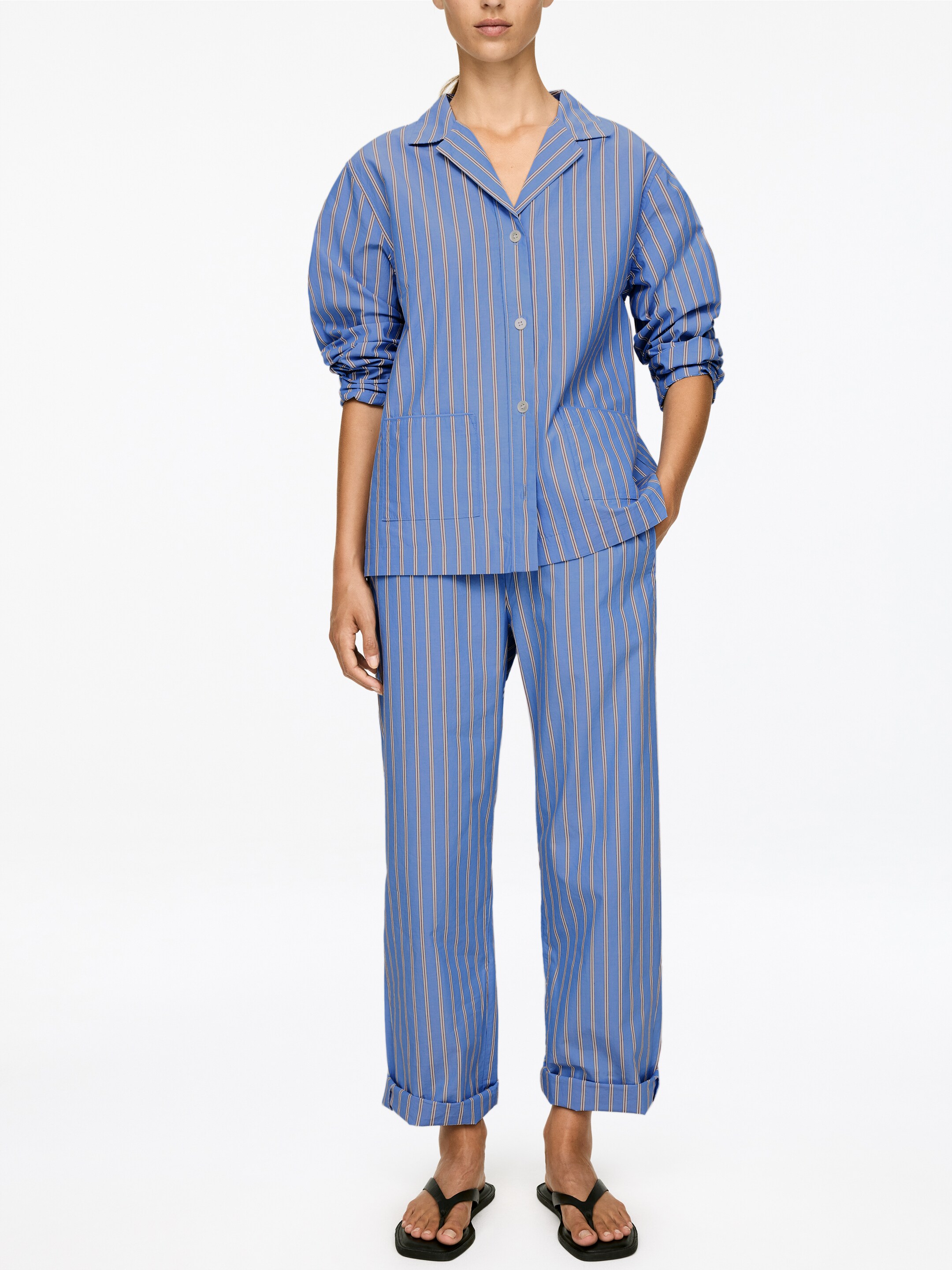 Agrandir l'image: Chemise en satin de coton - Bleu/Rayé - FEMME | H&M FR 4