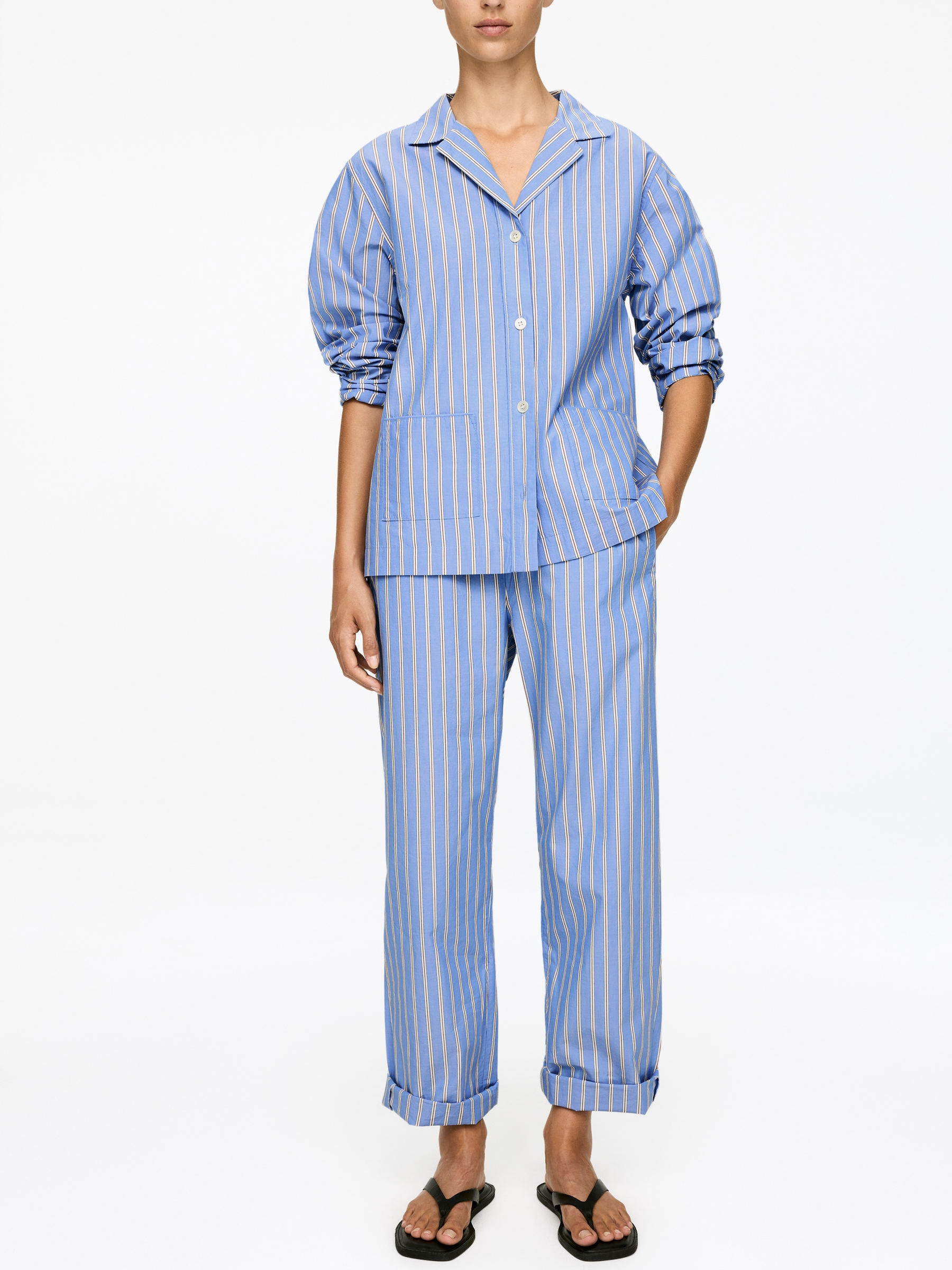 Cotton Satin Shirt - Blue/Striped - Regular fit - Women - StillMedia/Lookbook - 4