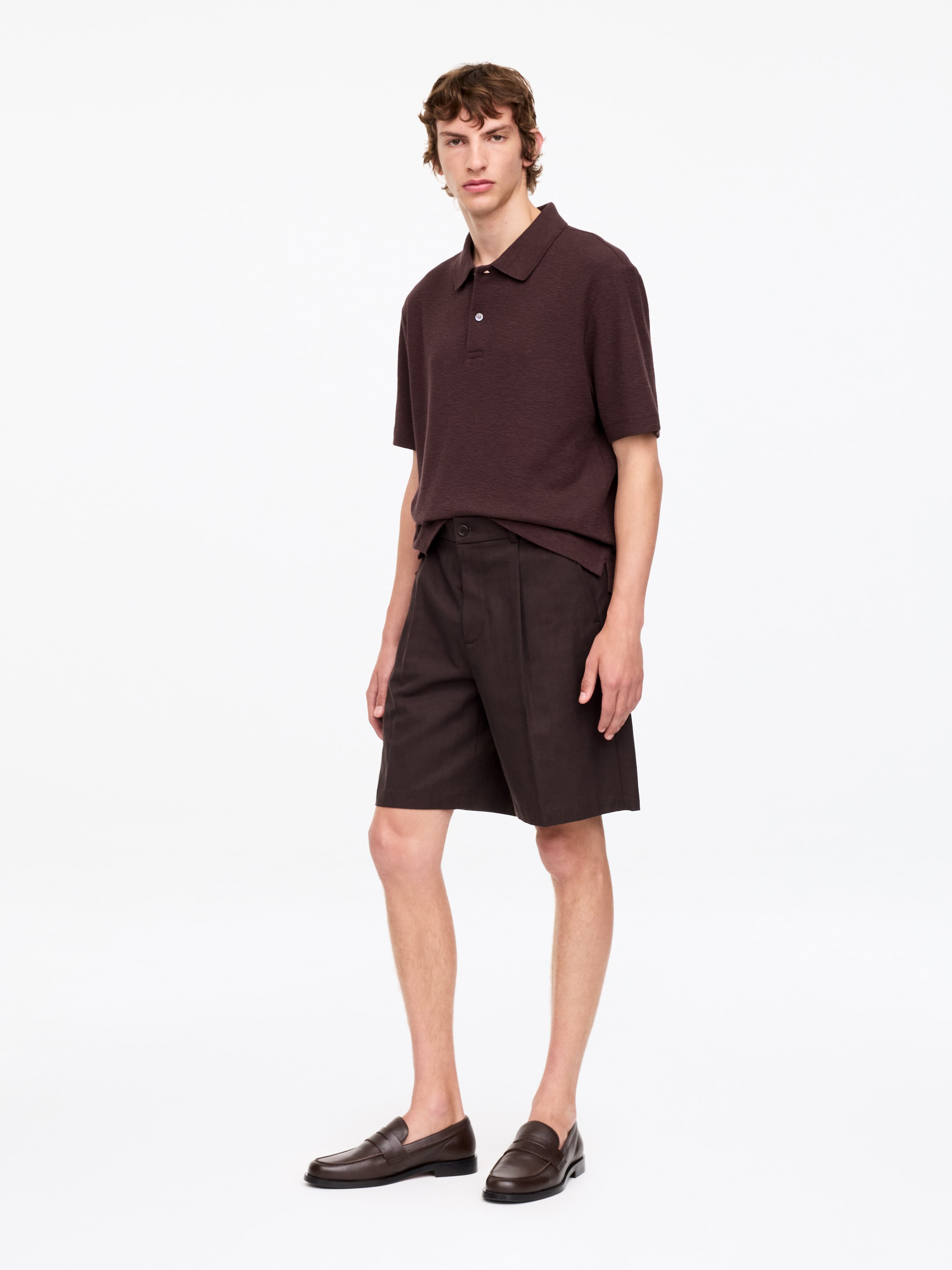 Cotton Linen Polo Shirt - Brown - Regular fit - Men - StillMedia/Lookbook - 5