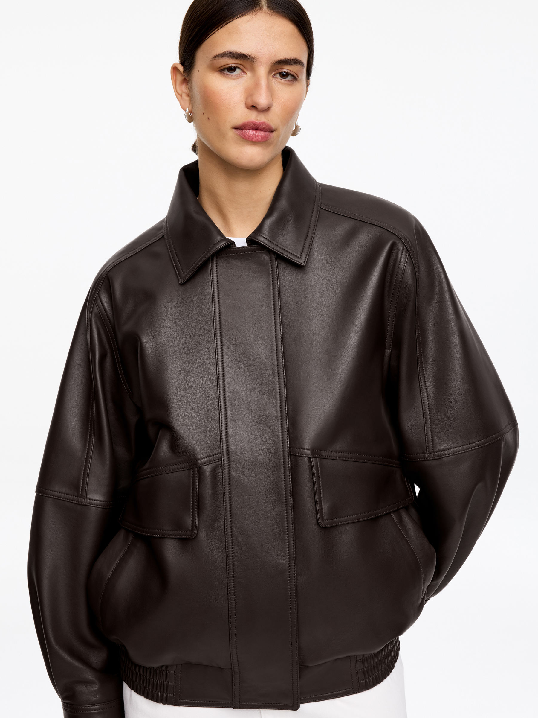 Relaxed Leather Jacket - Brown - Relaxed fit - Women - StillMedia/Lookbook - 4