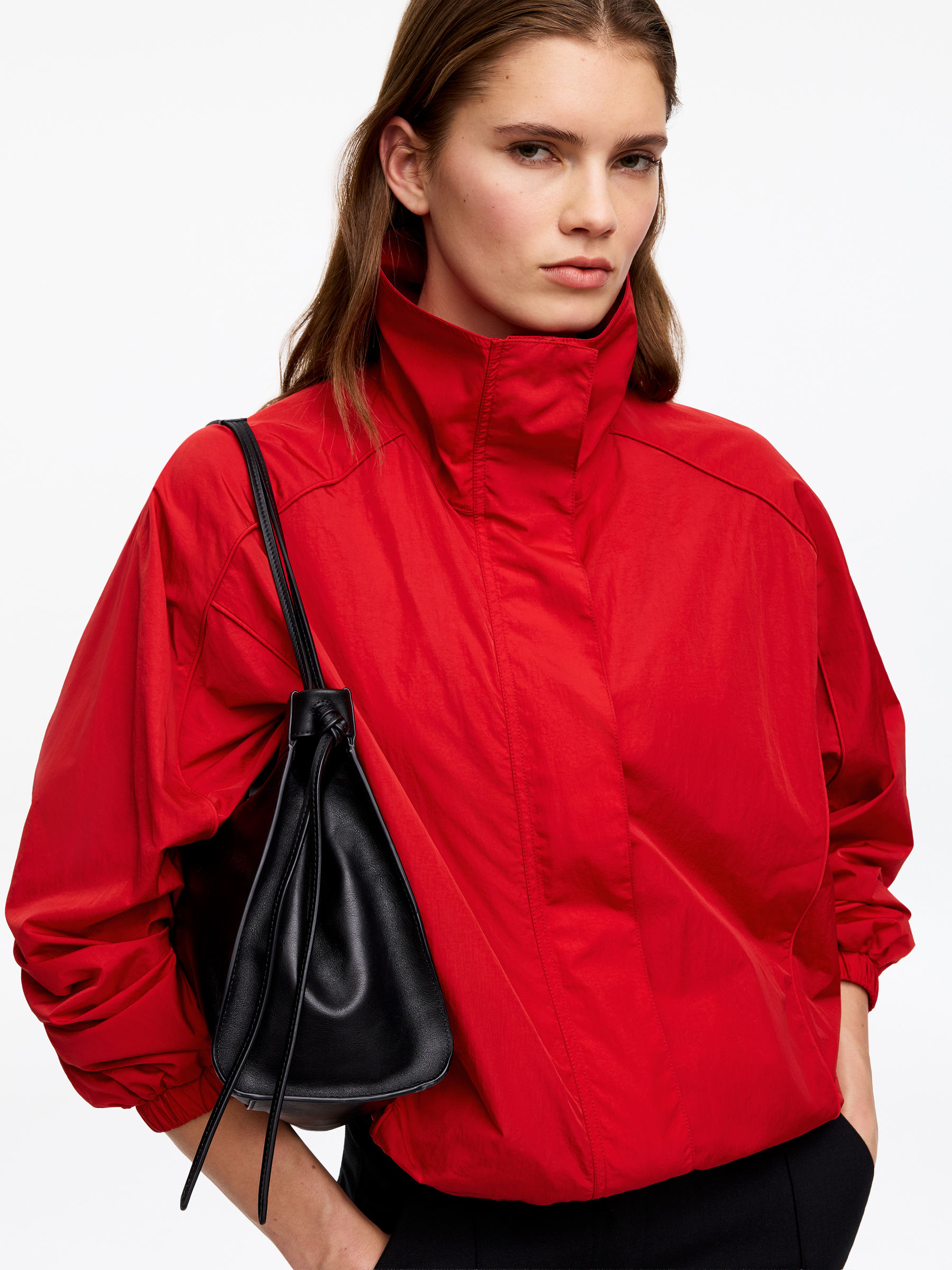 Funnel-Neck Nylon Jacket - Red - Oversized - Women - StillMedia/Lookbook - 5