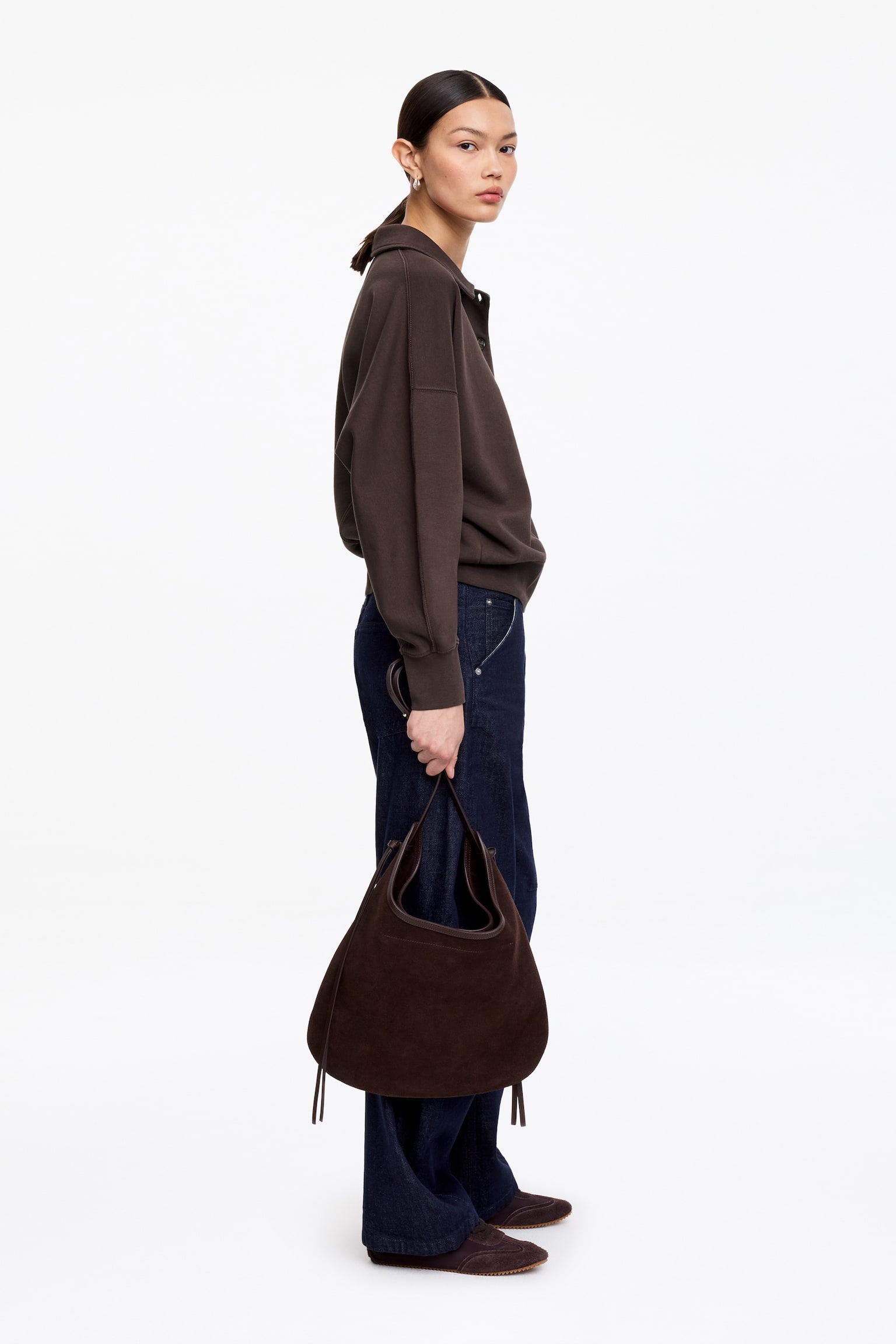 Sweat polo en tissu éponge - Marron foncé/Blanc cassé/Bleu ciel - 4