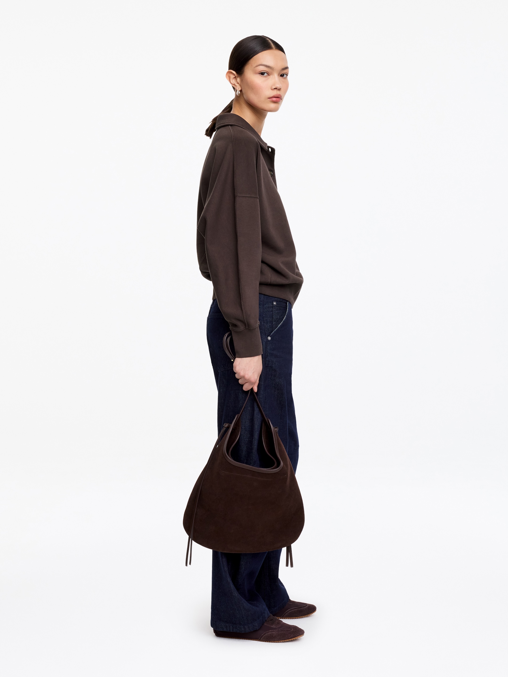 Sweatshirt aus French Terry mit Polokragen - Dunkelbraun - Regular Fit - Women - StillMedia/Lookbook - 4