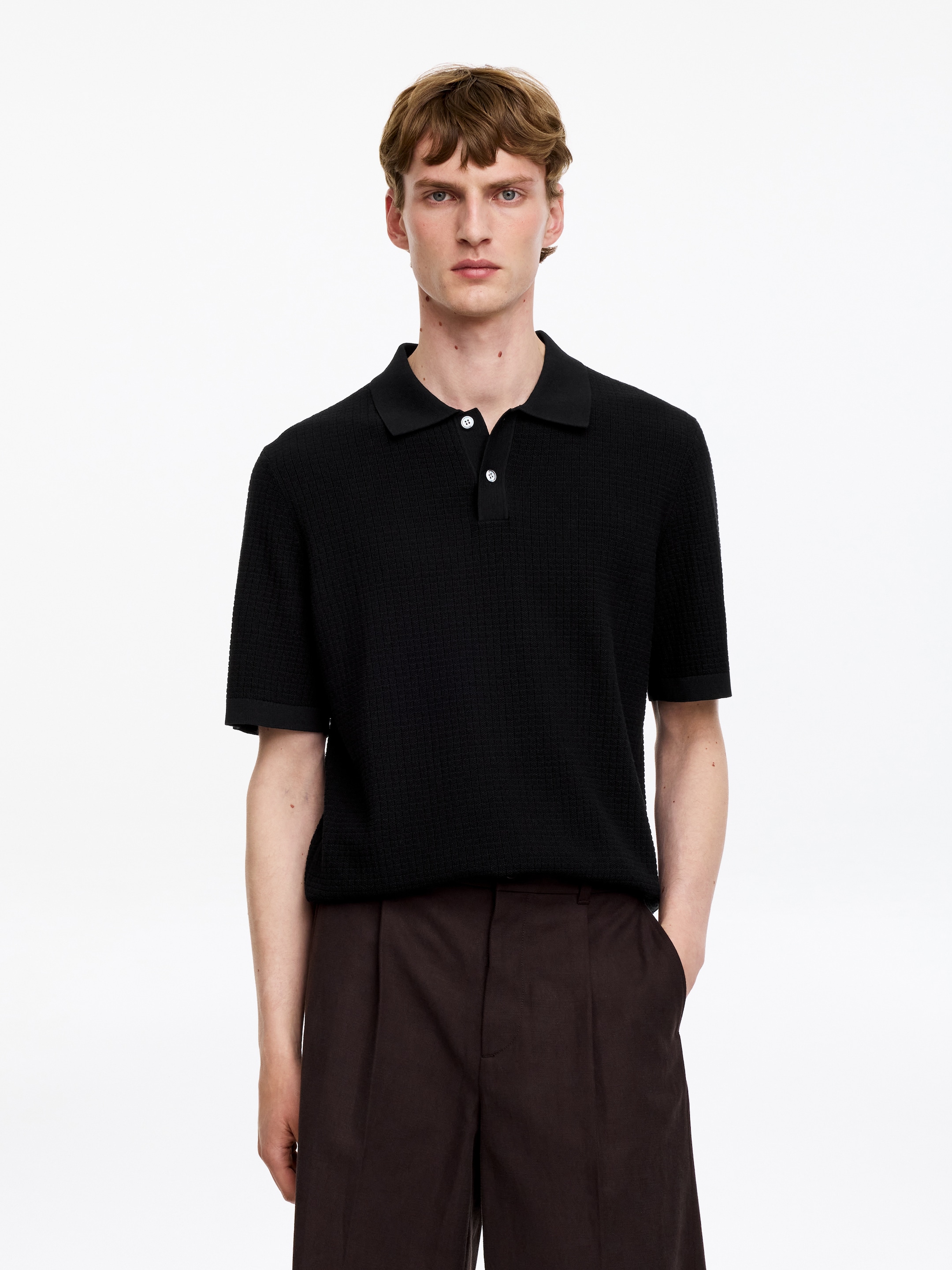 Knitted Cotton Polo Shirt-#141412-19486