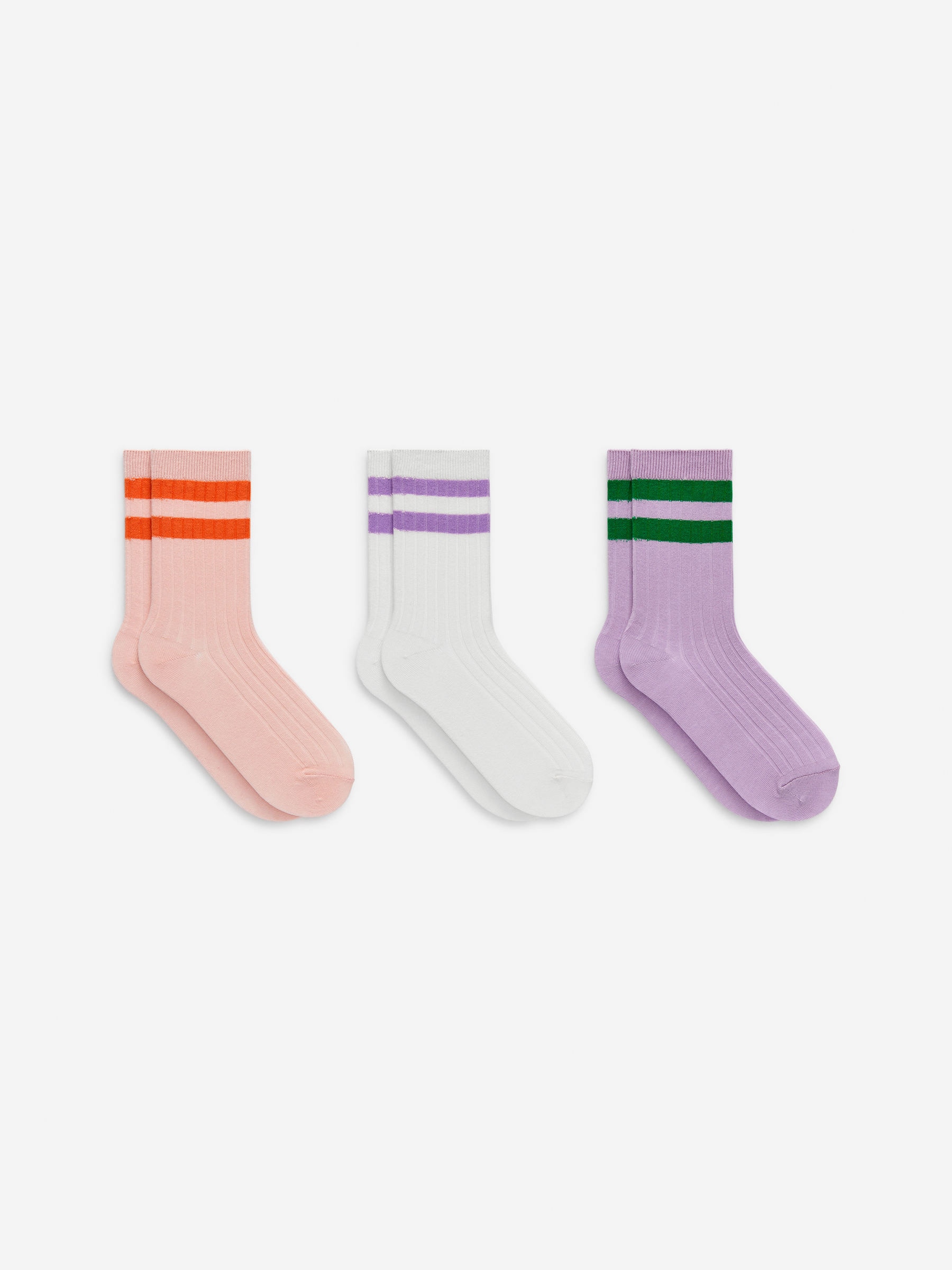 Rib Knit Socks Set of 3-#E8C4C6-16803