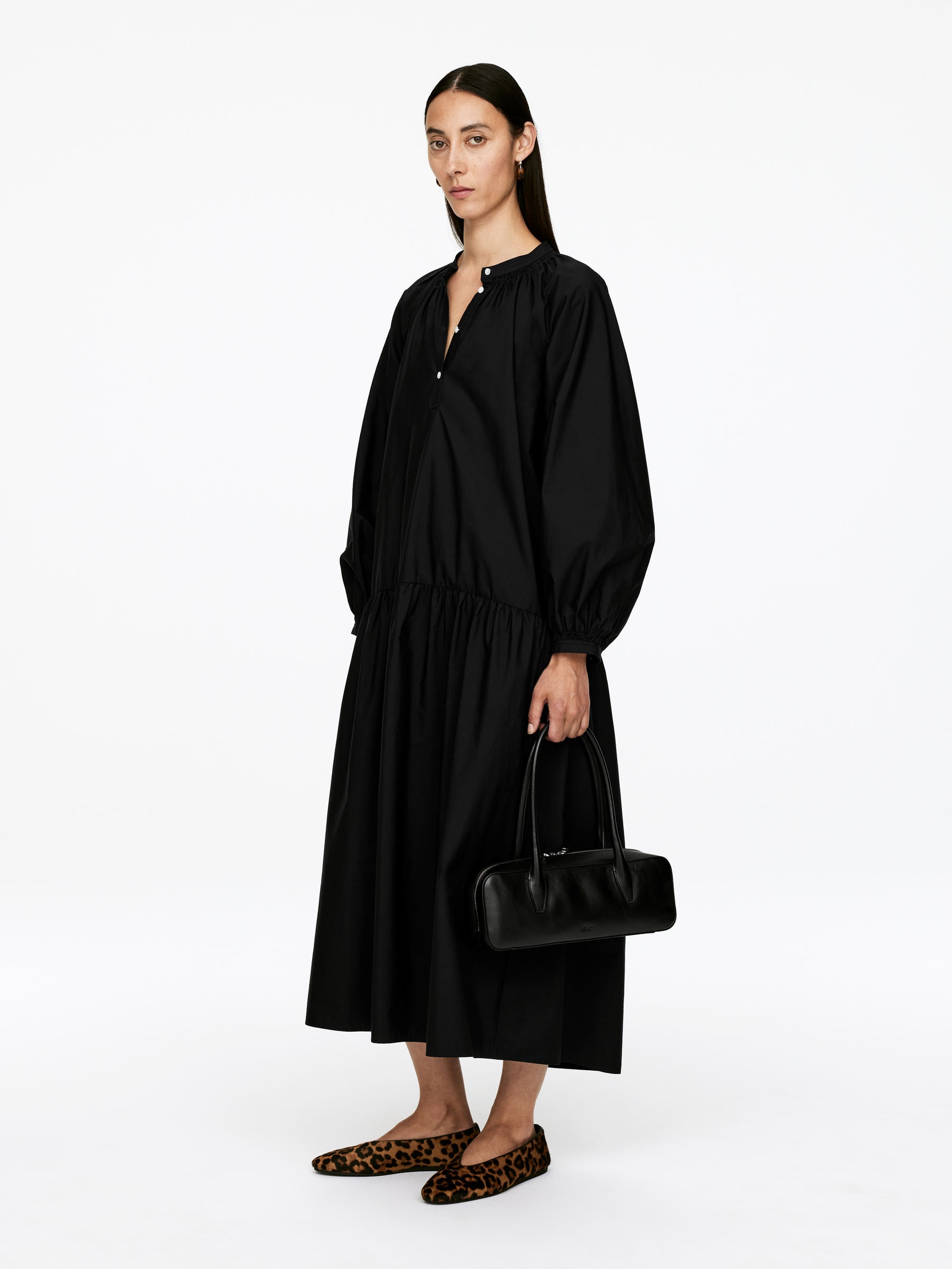 Cotton Midi Dress - Black - Loose fit - Women - StillMedia/Lookbook - 6