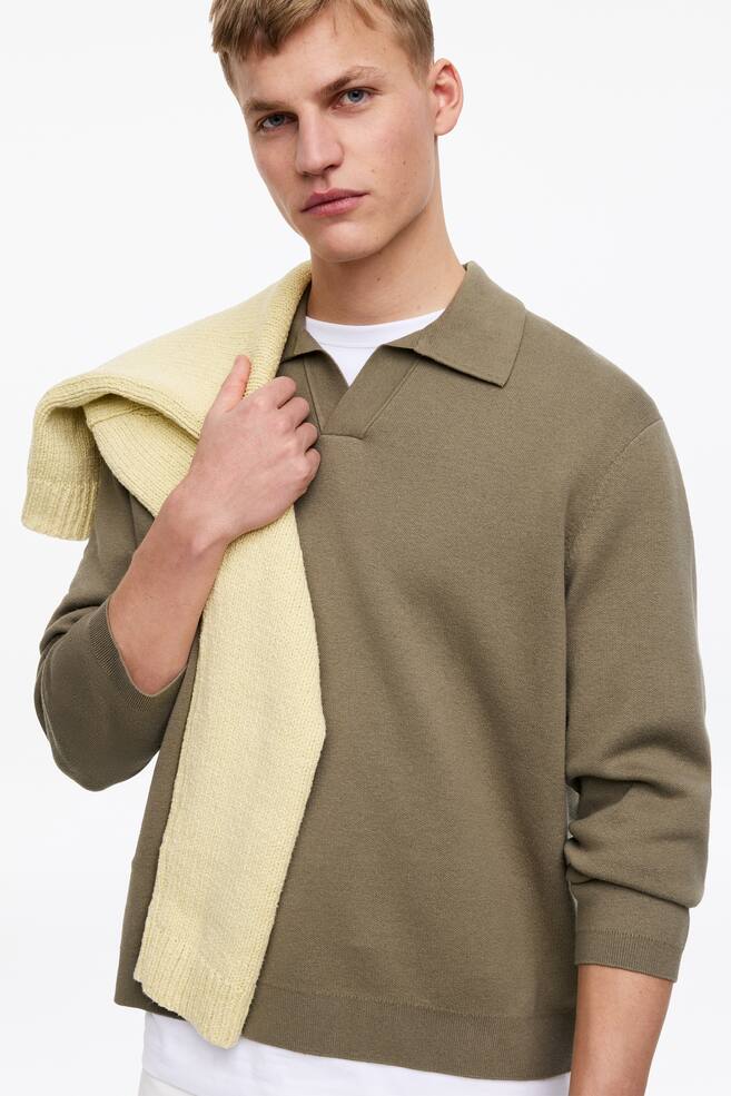 Poloshirt aus Baumwolle und Seide-Khaki - 5