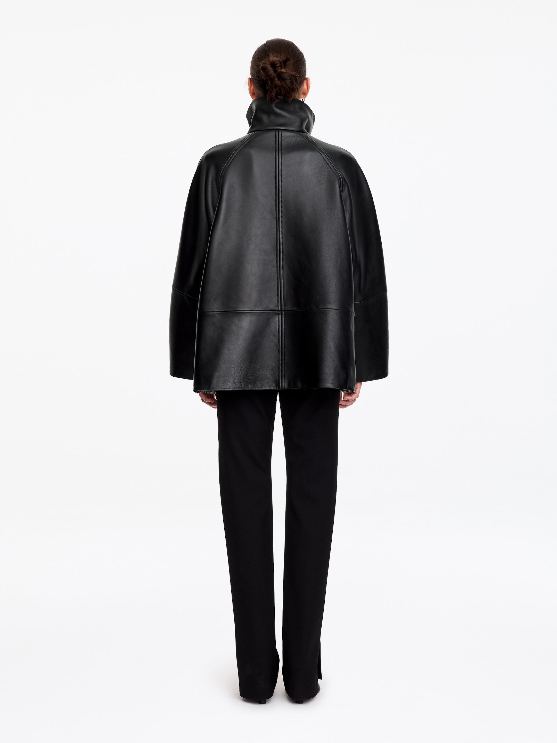 Leather Funnel-Neck Jacket - Black - Relaxed fit - women - StillMedia/Lookbook - 5