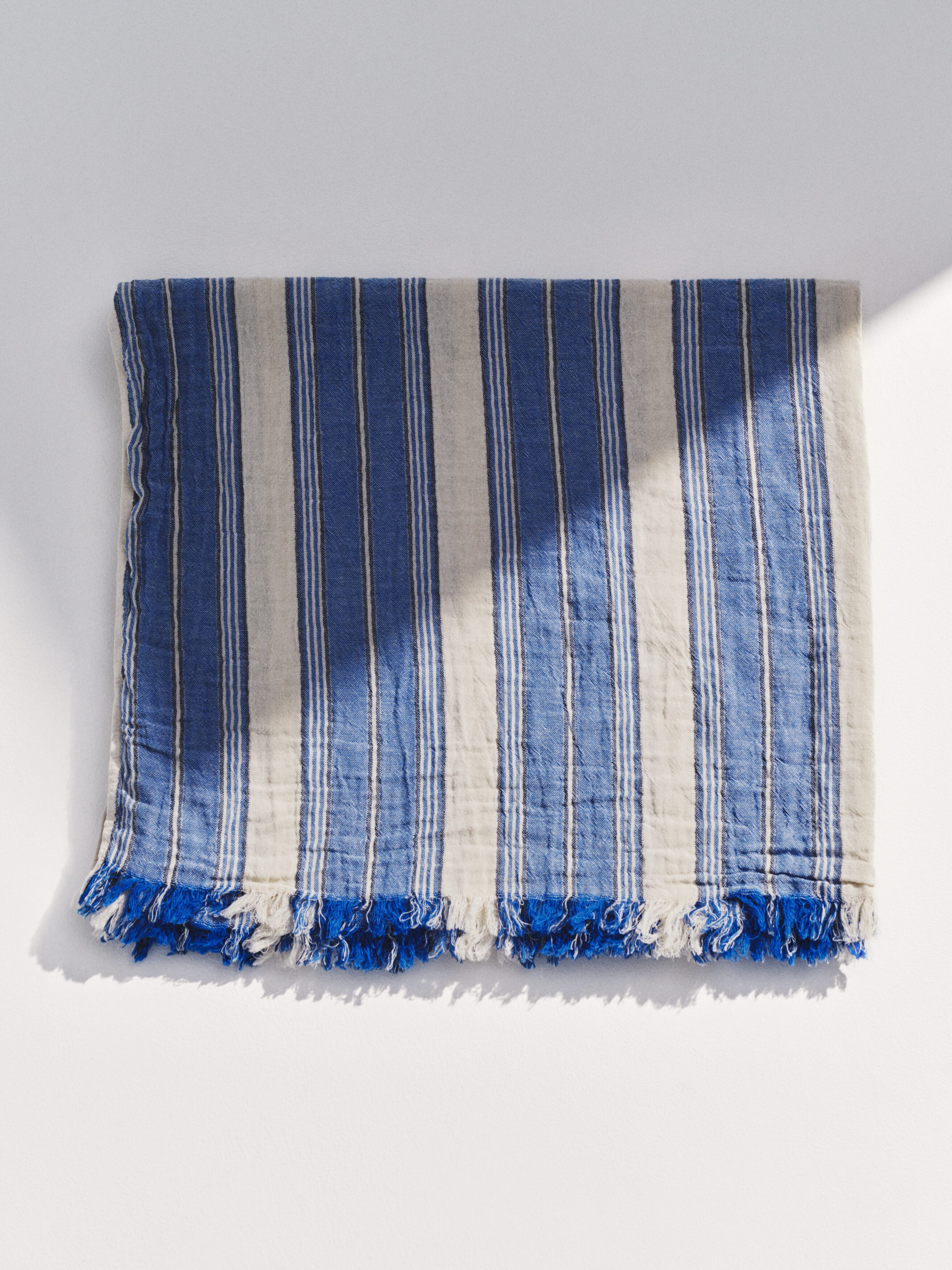 Geweven katoenen handdoek- Blauw/wit