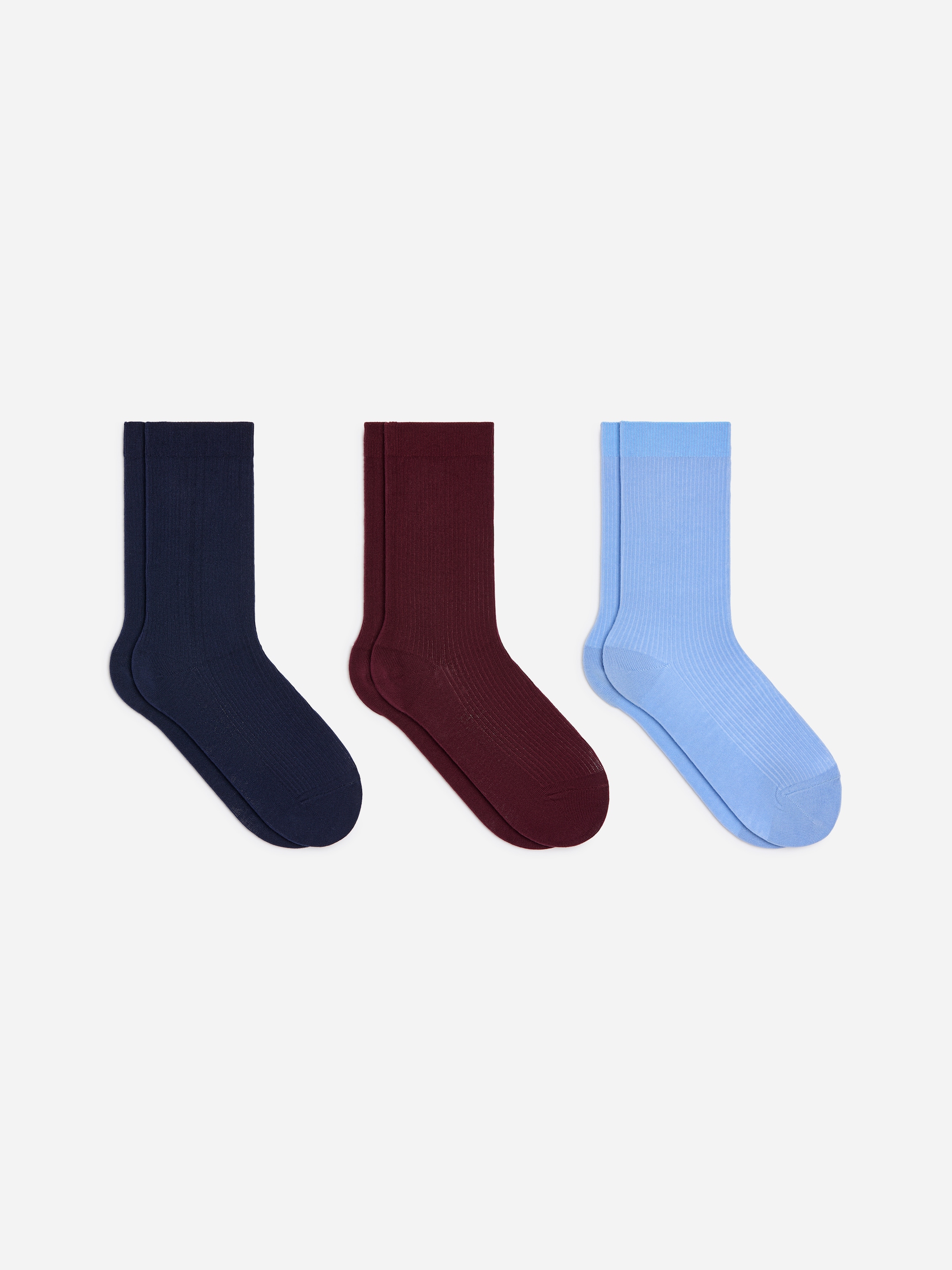 Cotton Rib Socks Set of 3-Blue-20909