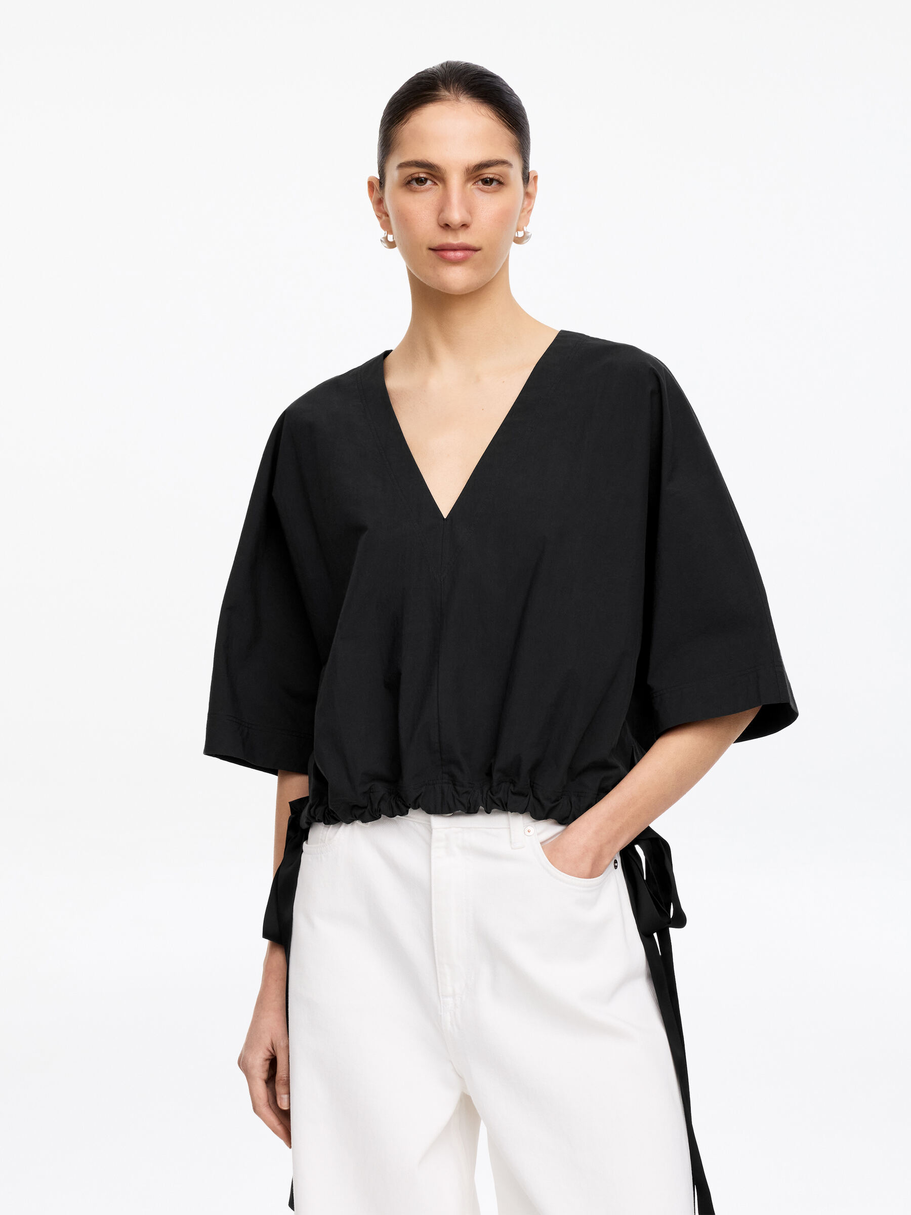 Bawełniany top z troczkami na dole-#272627-18780