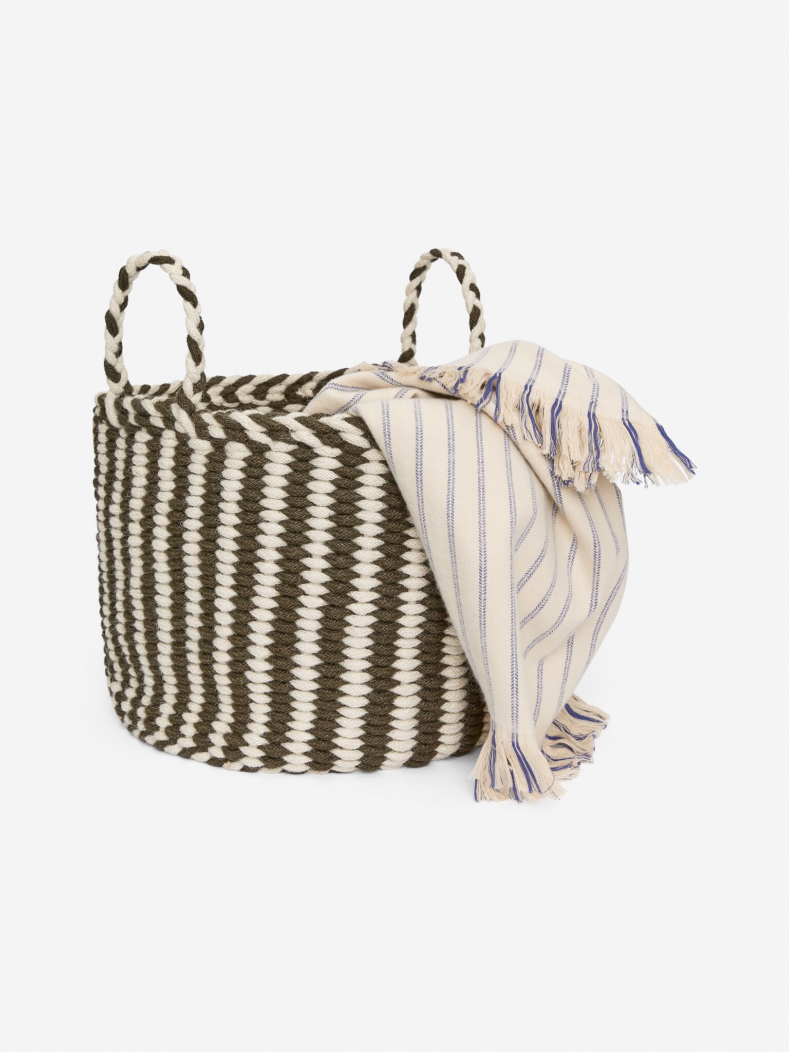 Storage Basket 41 cm - Khaki Green/Off White - 2