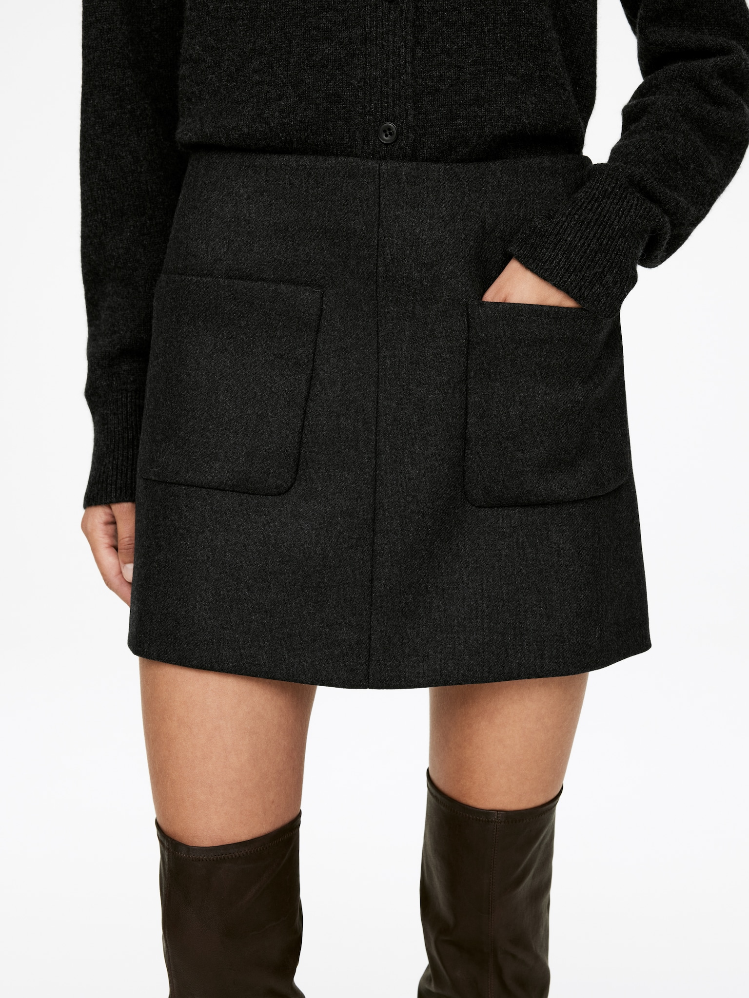 Wool-Blend Mini Skirt - Dark Grey/Orange - 6