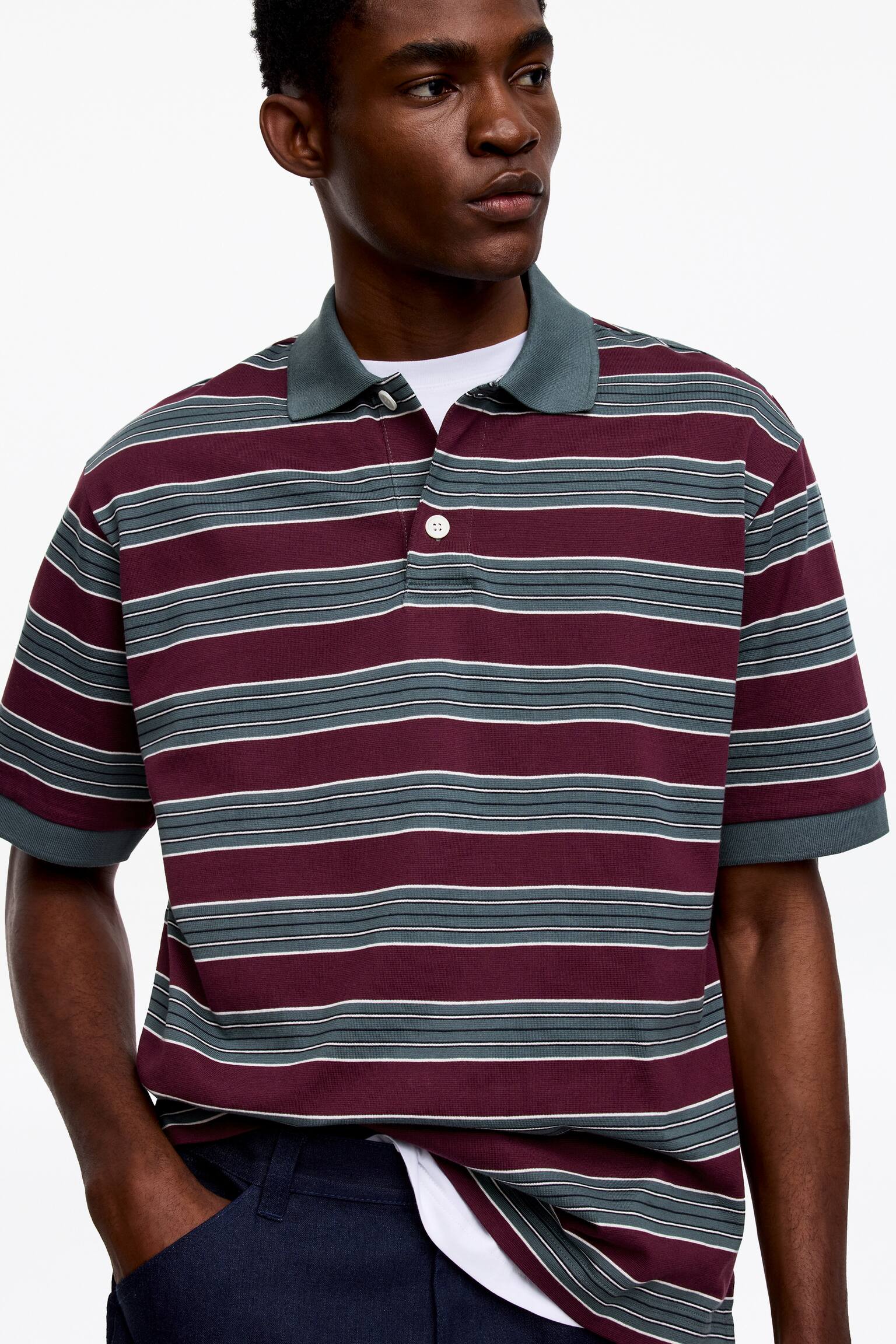 Kortärmad polo shirt - Vinröd/salviagrön - 5