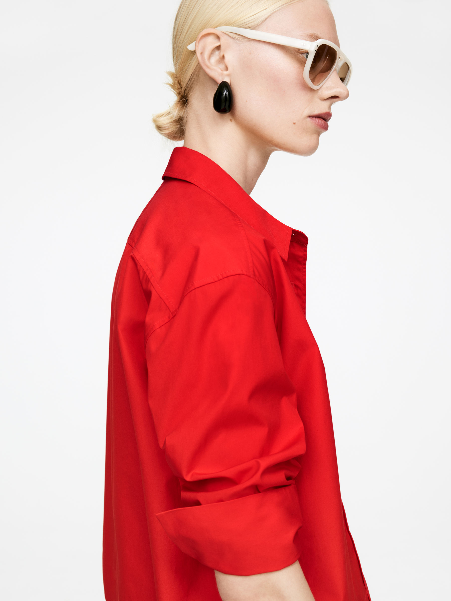 Cropped Cotton Shirt - Red - Regular fit - Women - StillMedia/Lookbook - 9