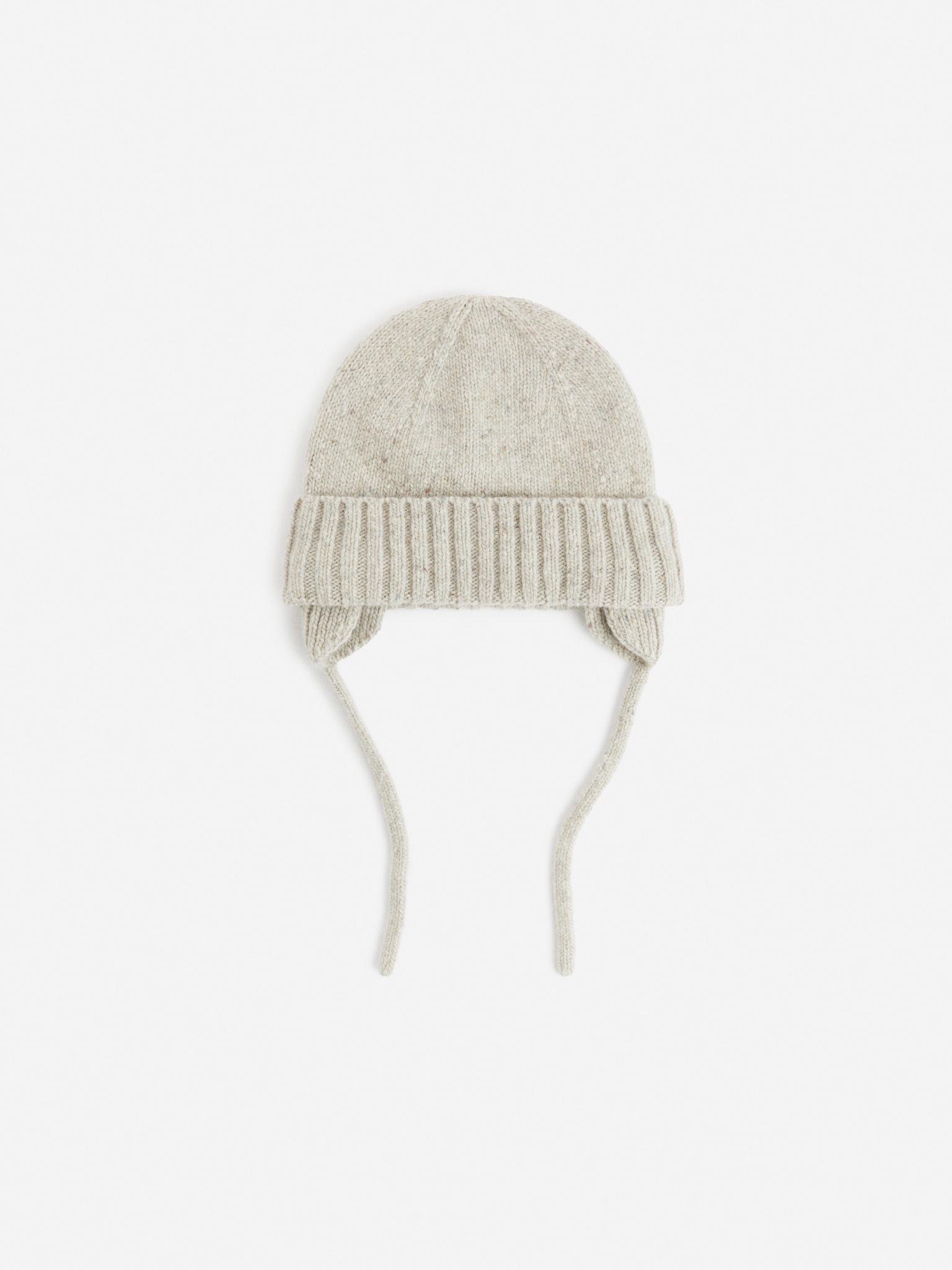 Beanie aus Noppenwollmischung mit Ohrenklappen - Cremeweiß