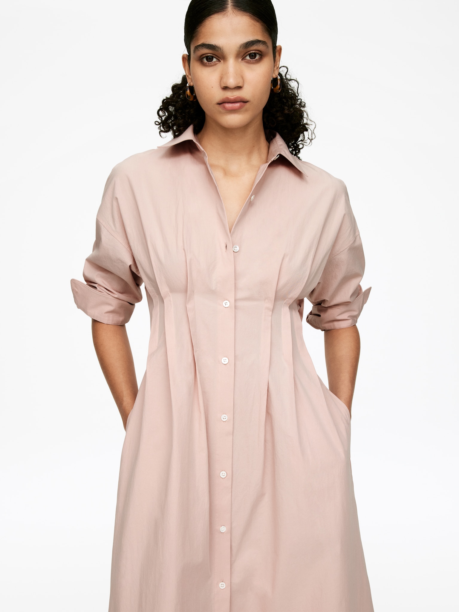 Pleated Shirt Dress - Dusty Blush - 6