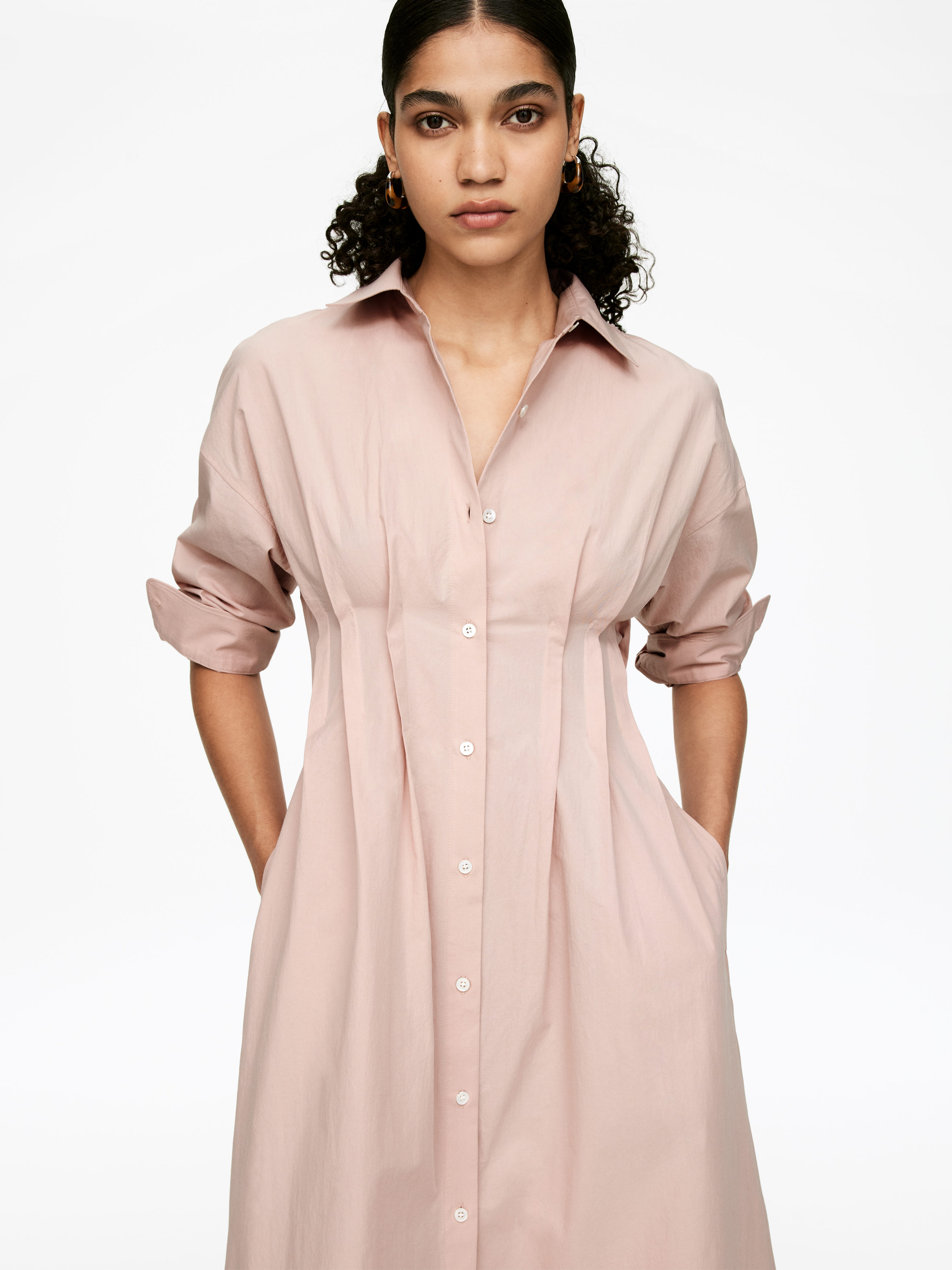 Pleated Shirt Dress - Dusty Blush - Regular fit - Women - StillMedia/Lookbook - 5